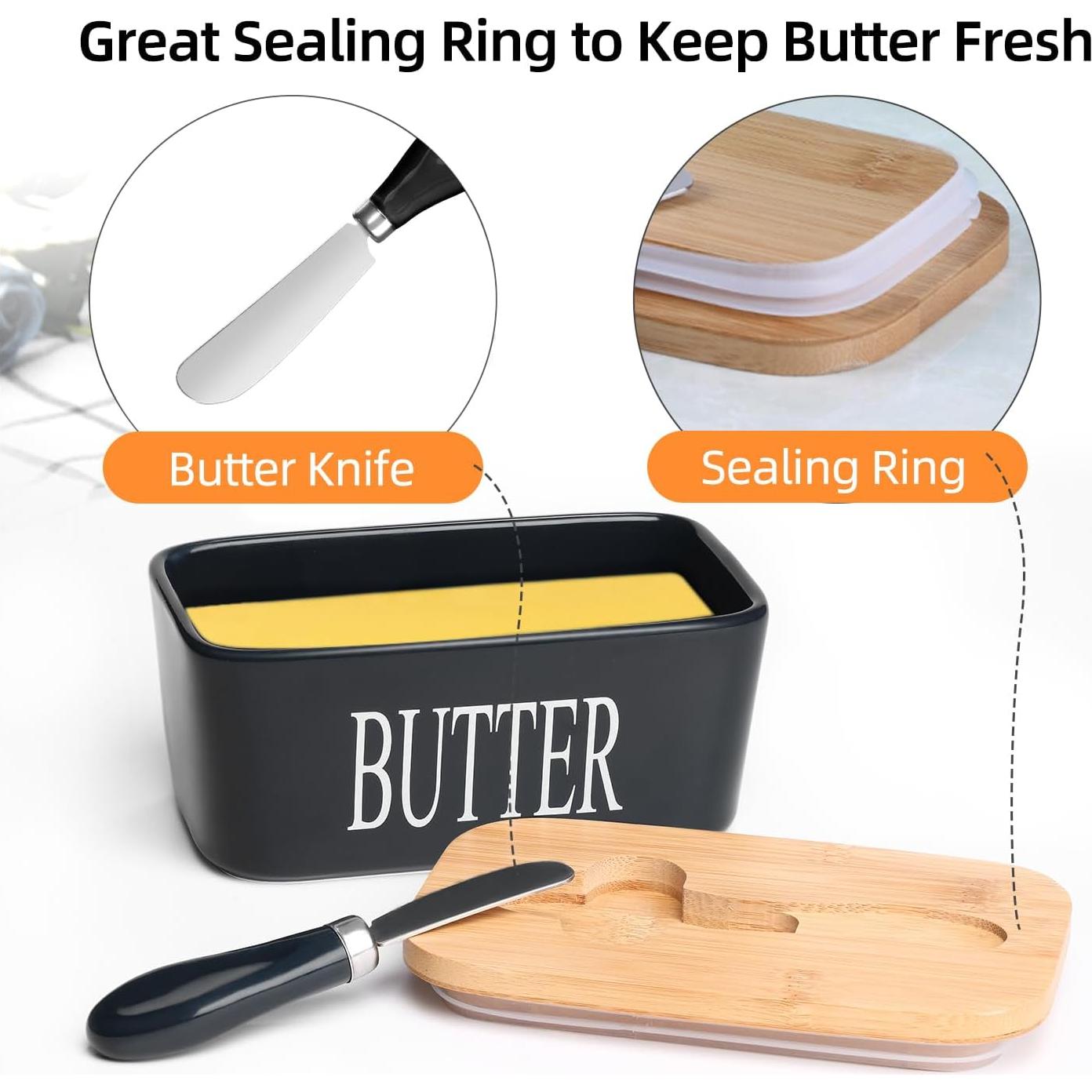 Plato de Mantequilla Cerámica Lxmons con Tapa de Bambú 500ml