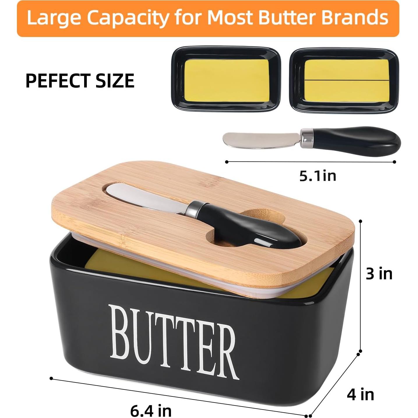 Plato de Mantequilla Cerámica Lxmons con Tapa de Bambú 500ml