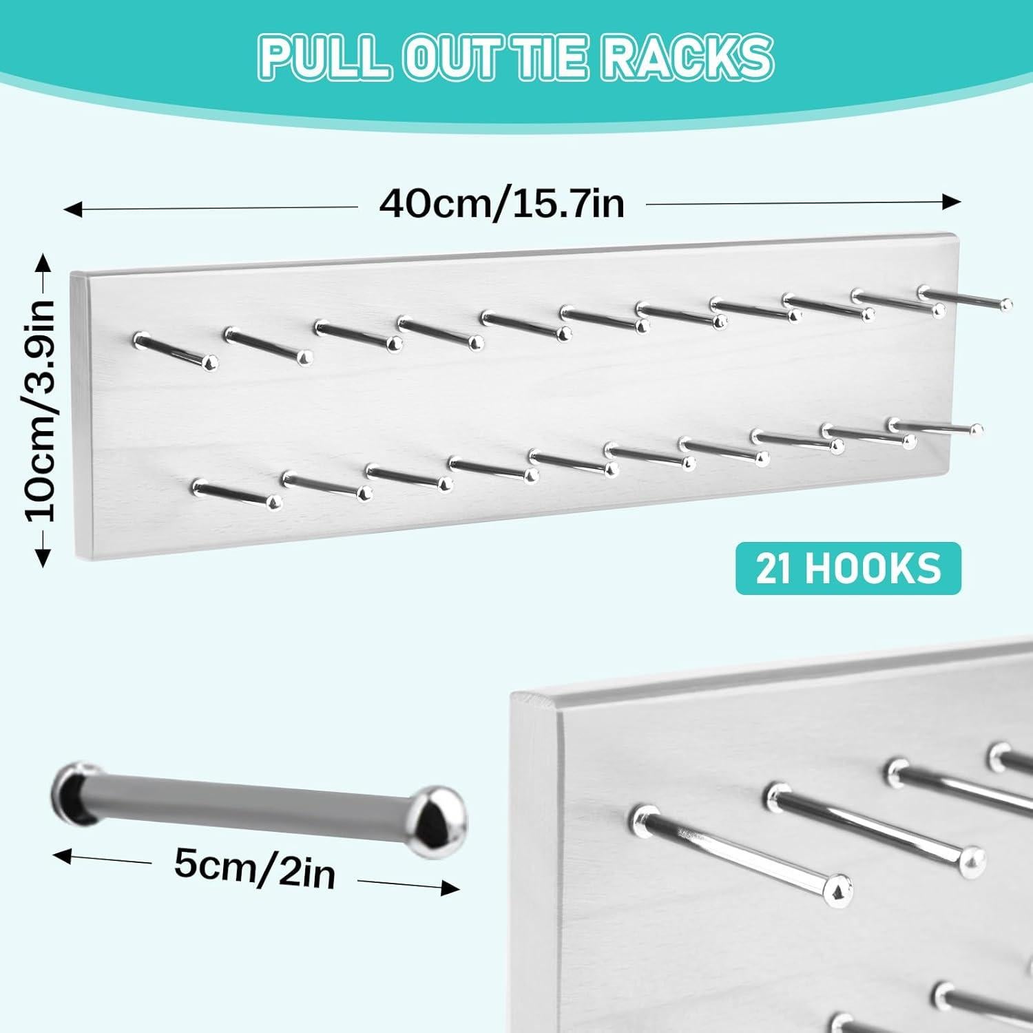 Soporte de Corbatas y Cinturones Vrietina Blanco Madera 21 Ganchos