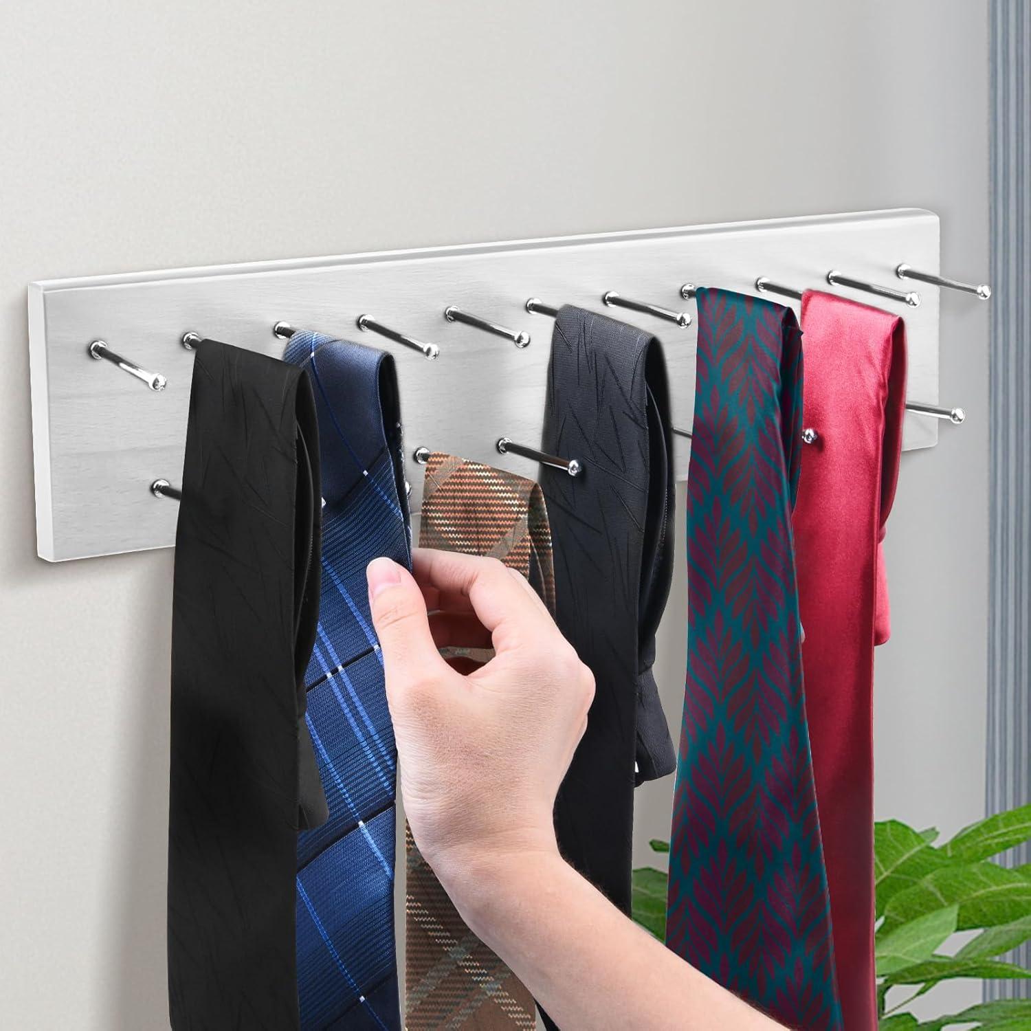 Soporte de Corbatas y Cinturones Vrietina Blanco Madera 21 Ganchos