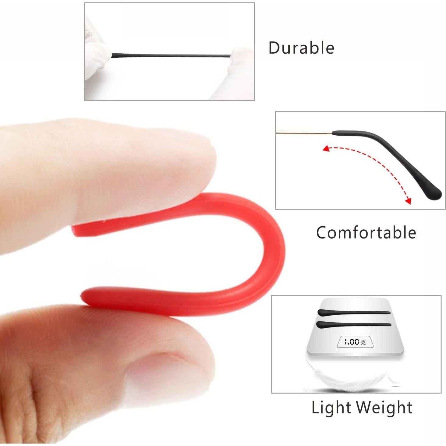 Puntas de Gafas de Silicona Antideslizante KECHIO 2 Negro 1 Blanco 2 Marrón