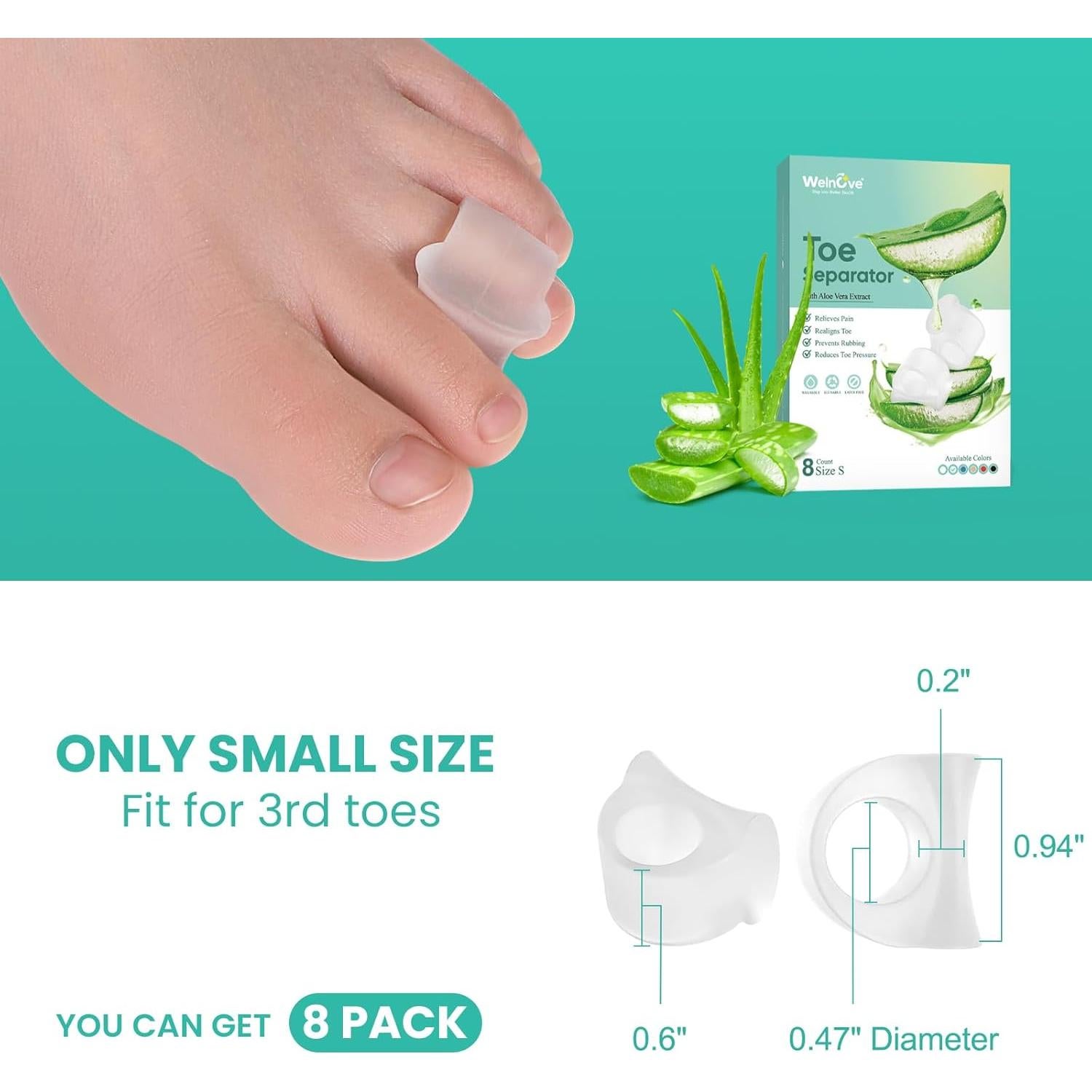 Separadores de Dedos Welnove - 8 Piezas con Aloe Vera, Pequeño