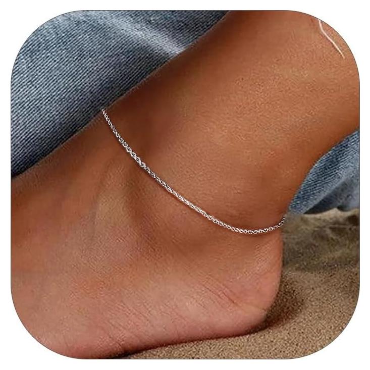 Pulsera de Tobillo de Plata Esterlina 925 Prosilver Ajustable 22-27 cm