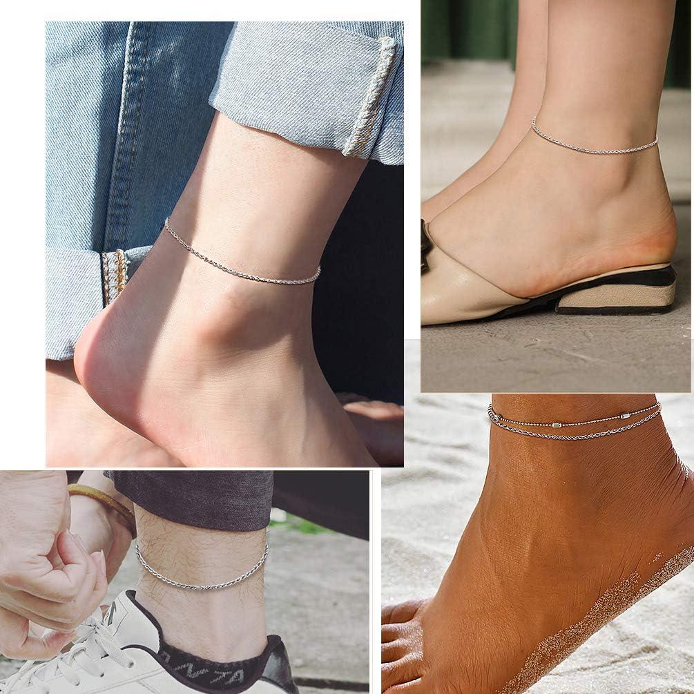 Pulsera de Tobillo de Plata Esterlina 925 Prosilver Ajustable 22-27 cm