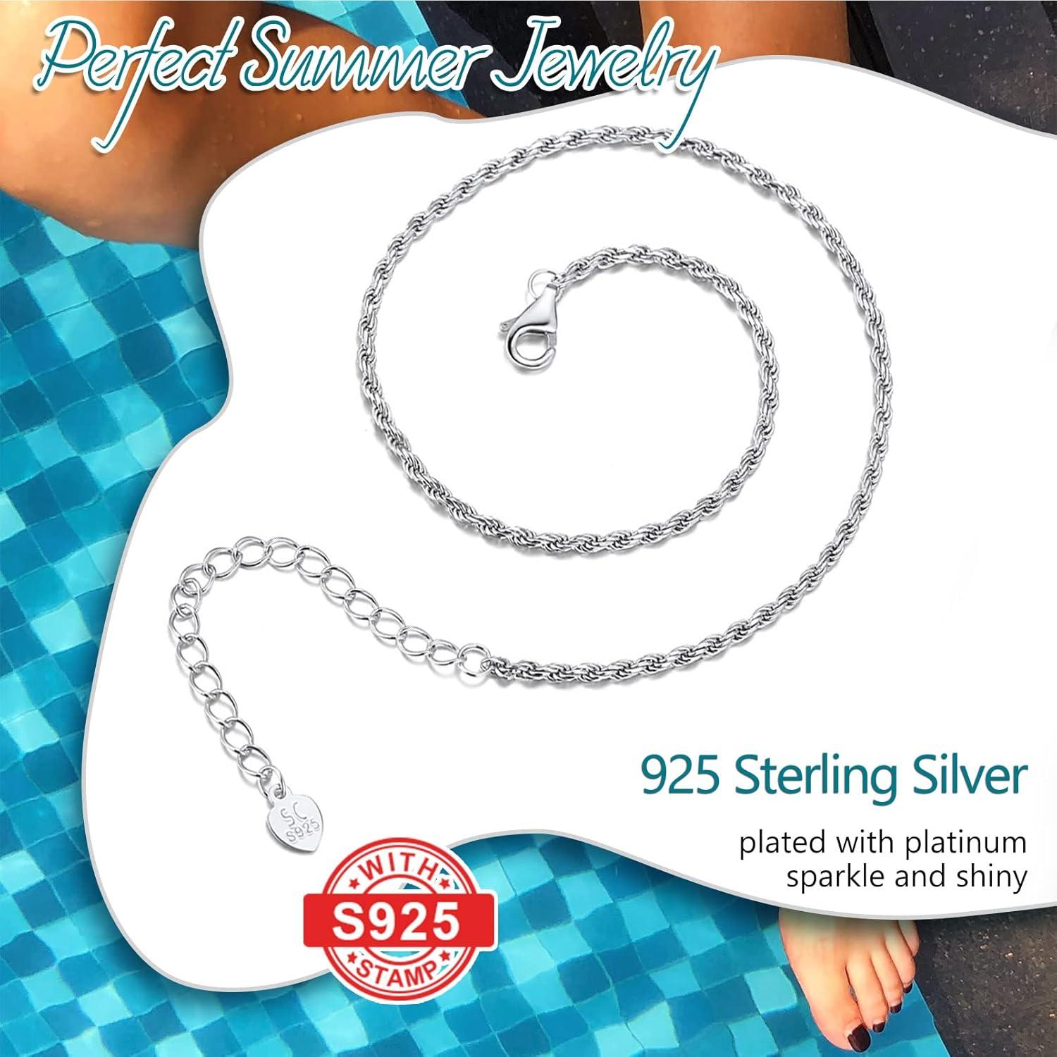 Pulsera de Tobillo de Plata Esterlina 925 Prosilver Ajustable 22-27 cm