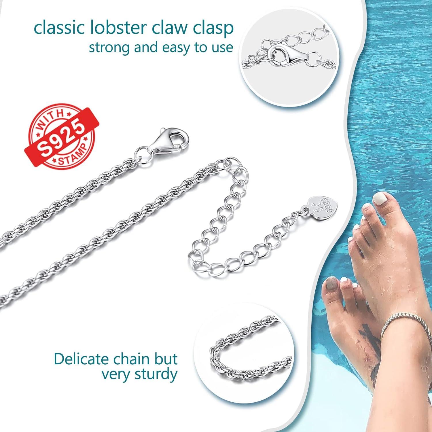 Pulsera de Tobillo de Plata Esterlina 925 Prosilver Ajustable 22-27 cm