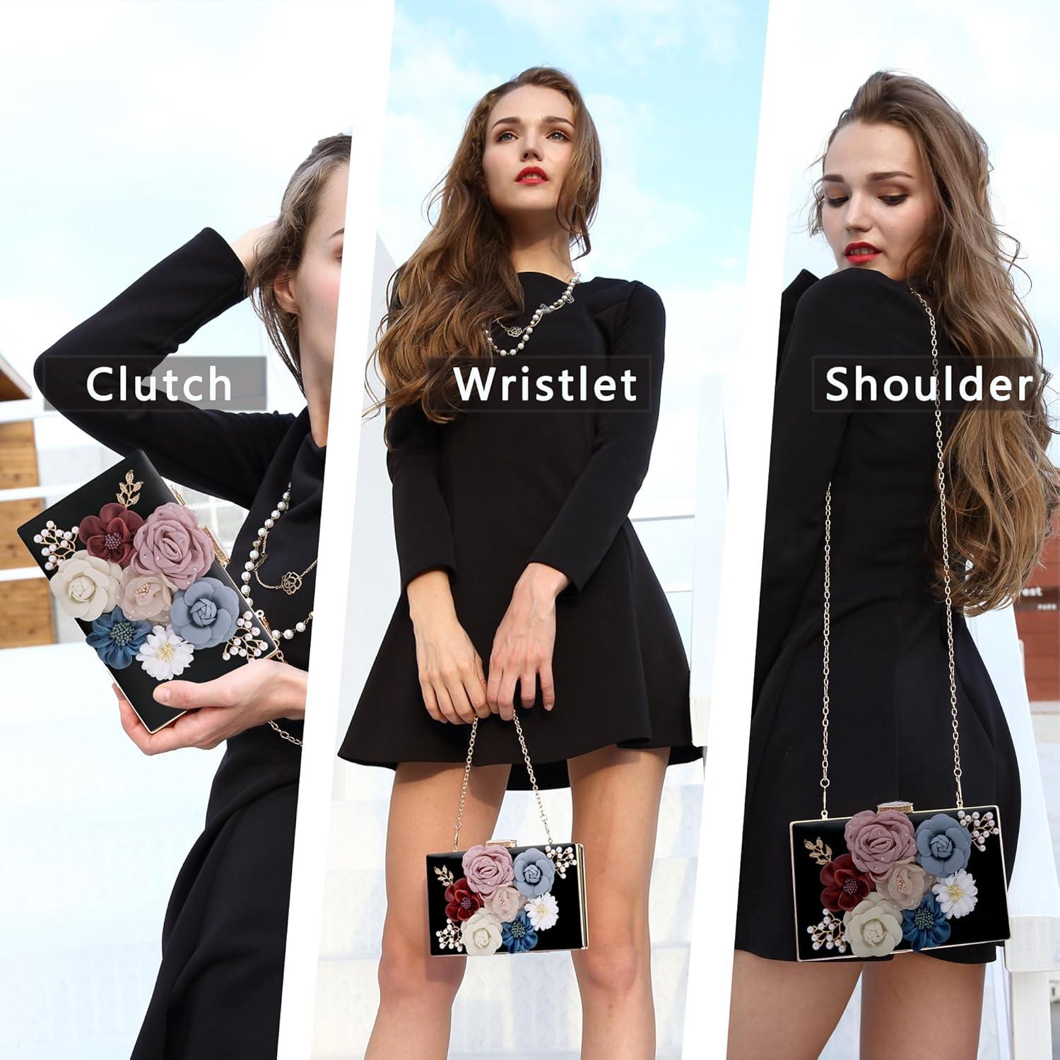 Bolso de Noche Floral Milisente para Mujeres - Clutch Boda 20x13cm