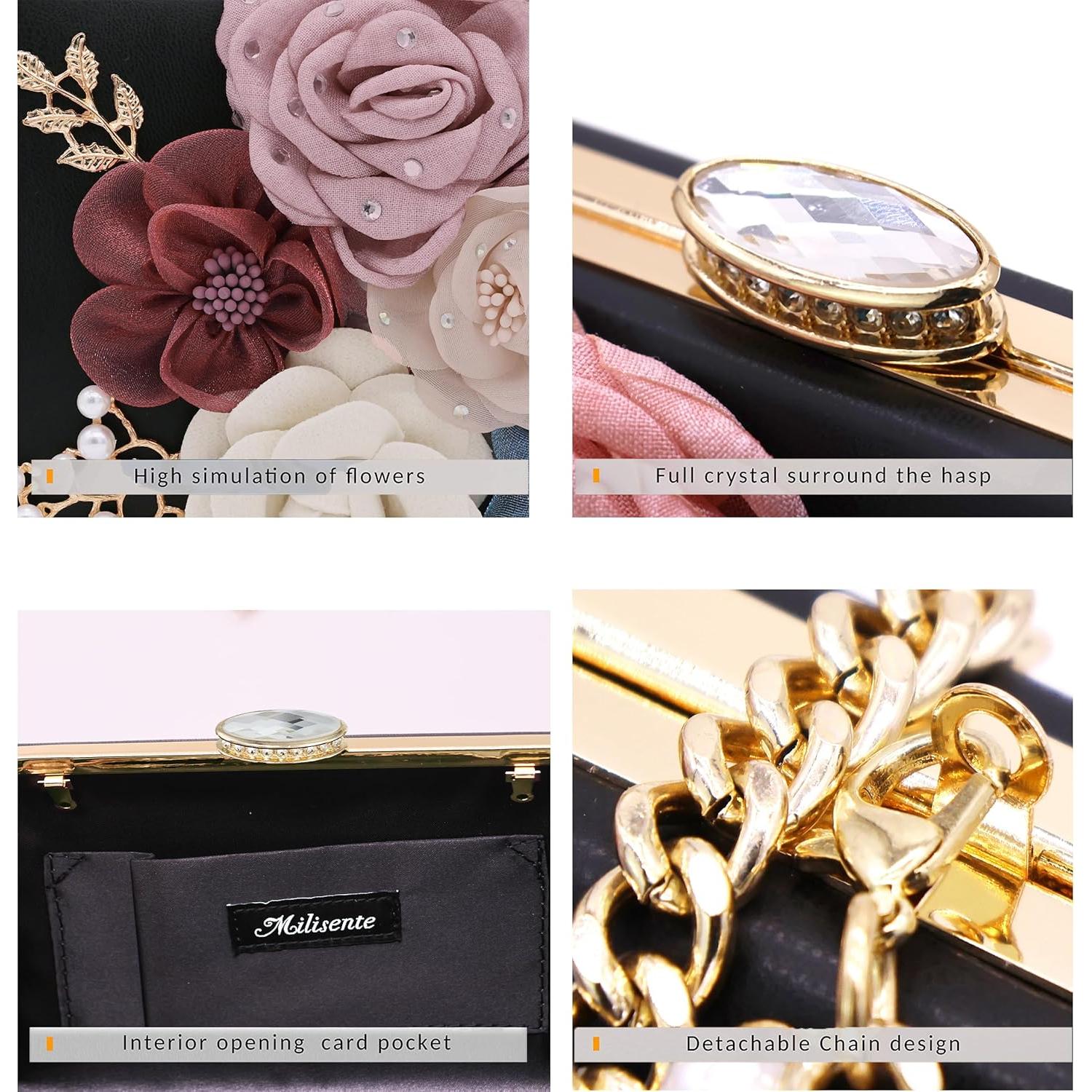 Bolso de Noche Floral Milisente para Mujeres - Clutch Boda 20x13cm