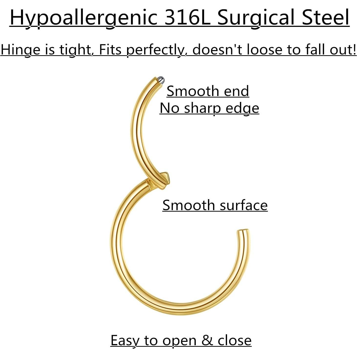 Aros de Nariz Hipoalergénicos LOVEBODYJEWELRY 14G 6mm Acero 316L