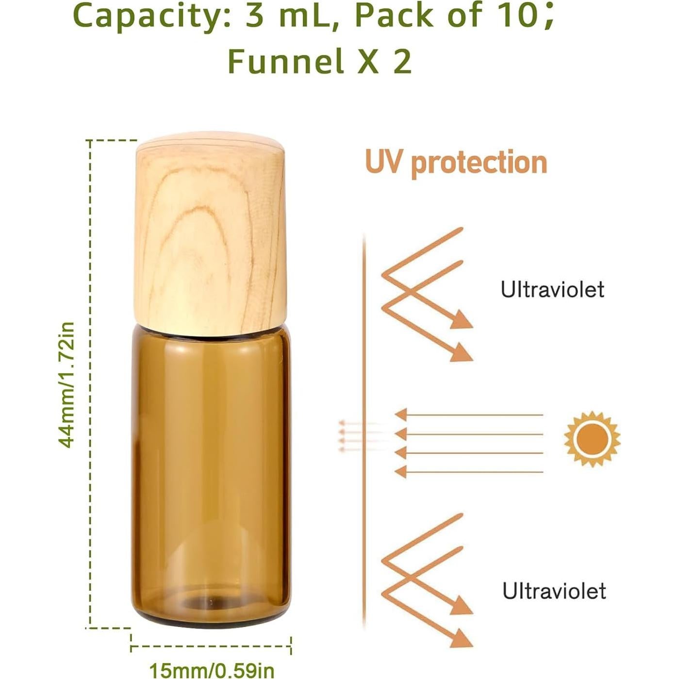 10 Botellas de Vidrio Ámbar 3ml con Roll-on Newzoll