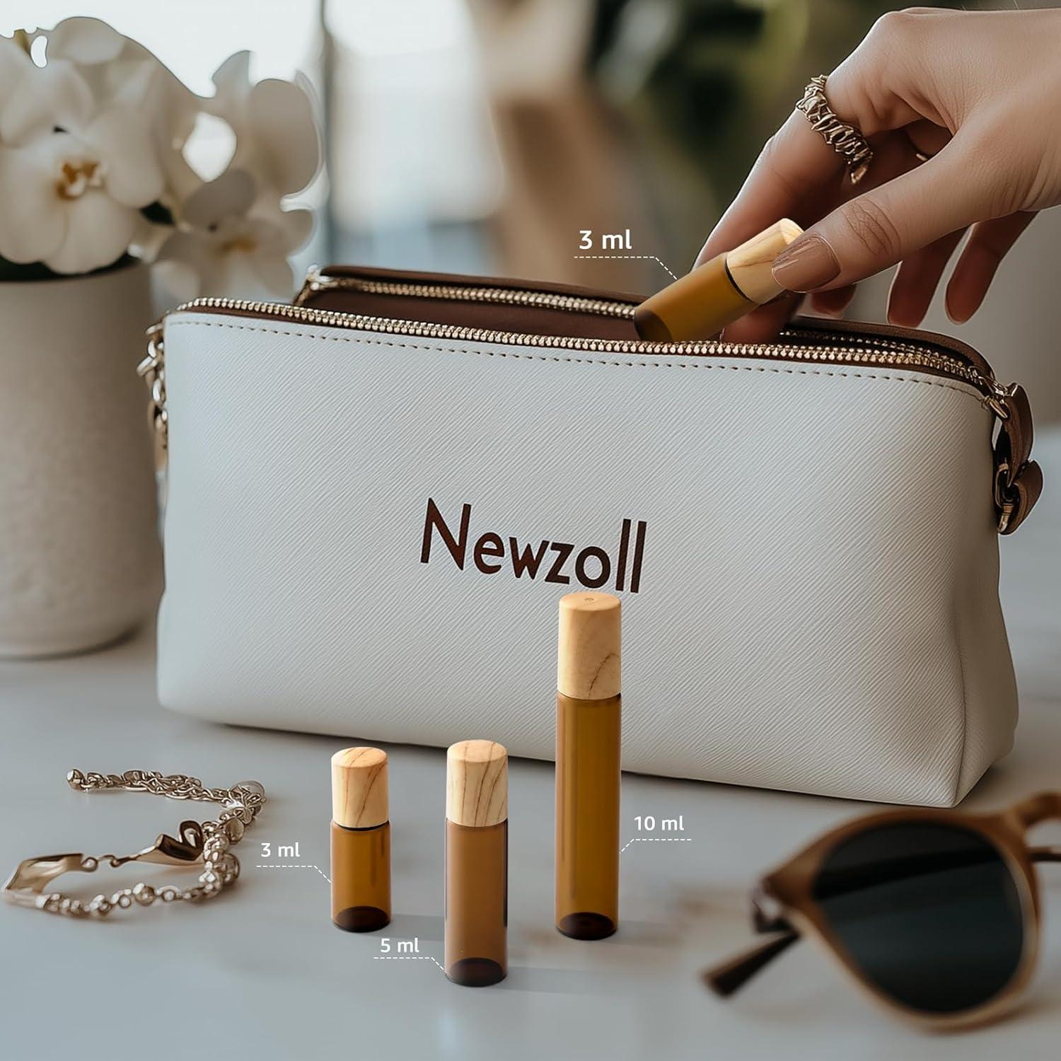 10 Botellas de Vidrio Ámbar 3ml con Roll-on Newzoll