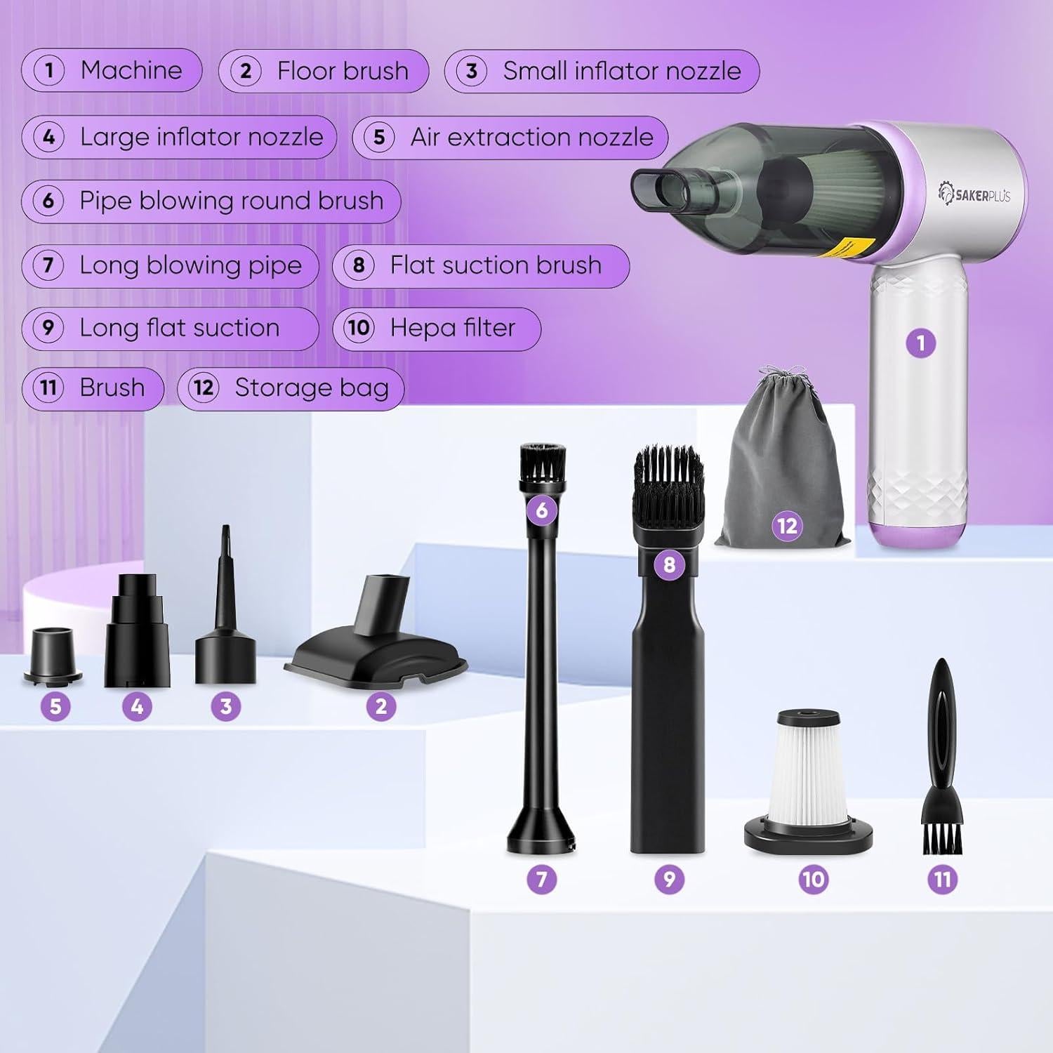 Aspiradora Portátil SakerPlus DB-S03 3 en 1 18000Pa Sin Cable