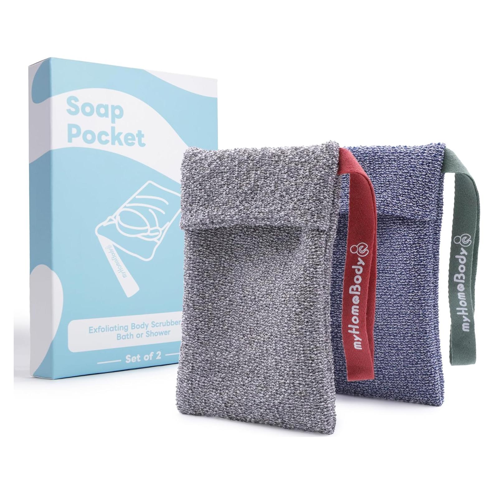 Bolsa de Jabón Exfoliante myHomeBody - 2 Paquete, Azul y Gris