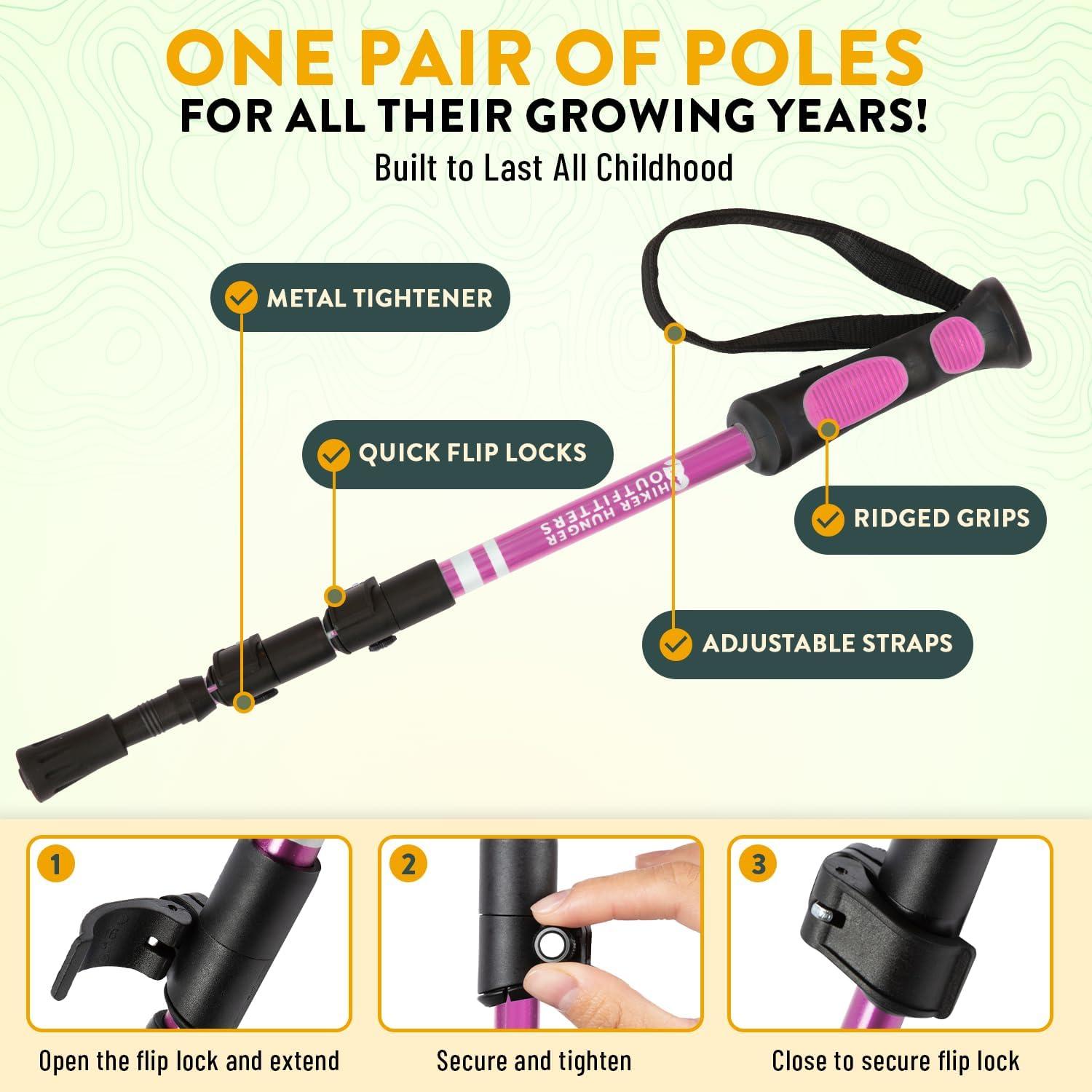 Bastones de Senderismo para Niños Hiker Hunger Rosa Ajustables