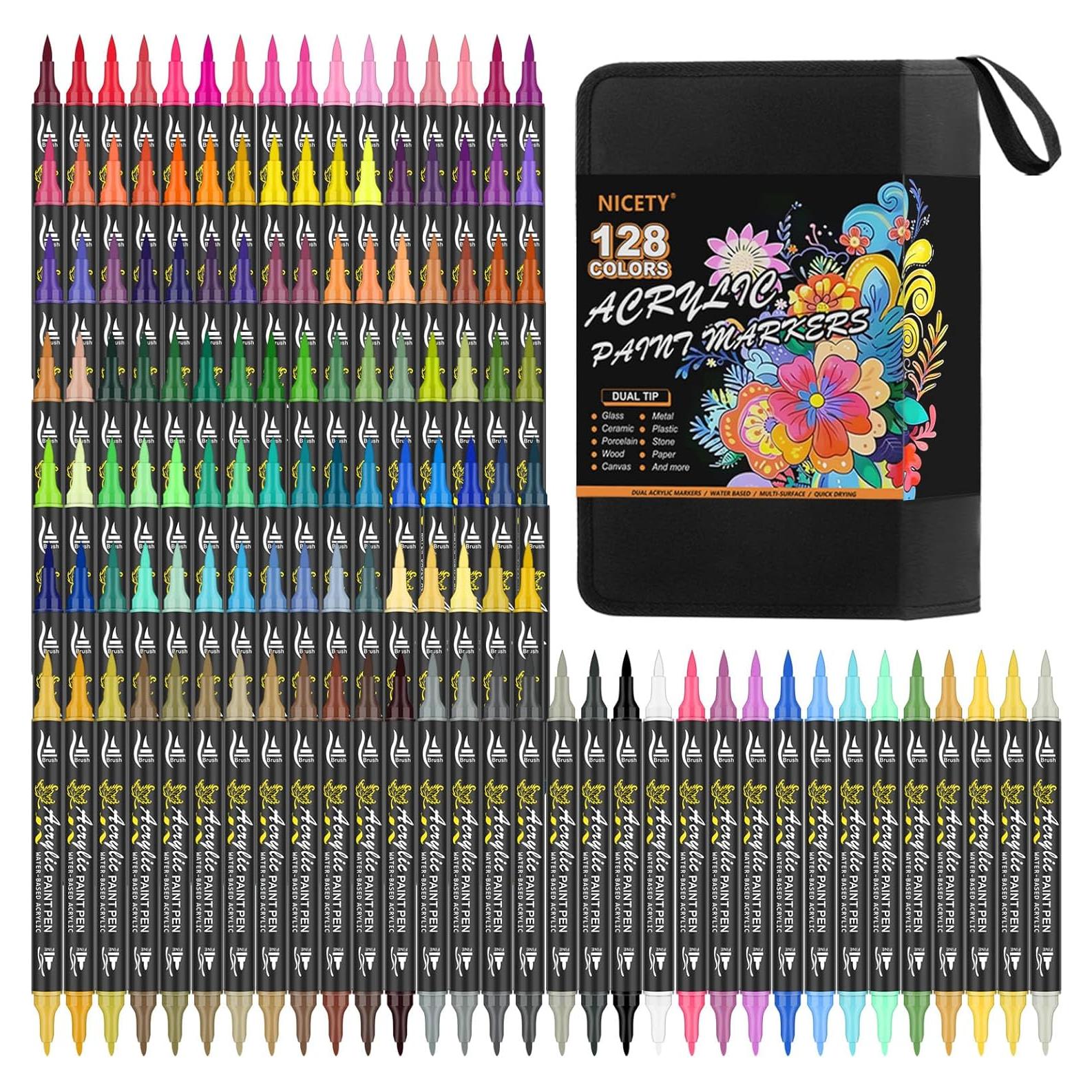 Marcadores Acrílicos Doble Punta NICETY 128 Colores Multicolor
