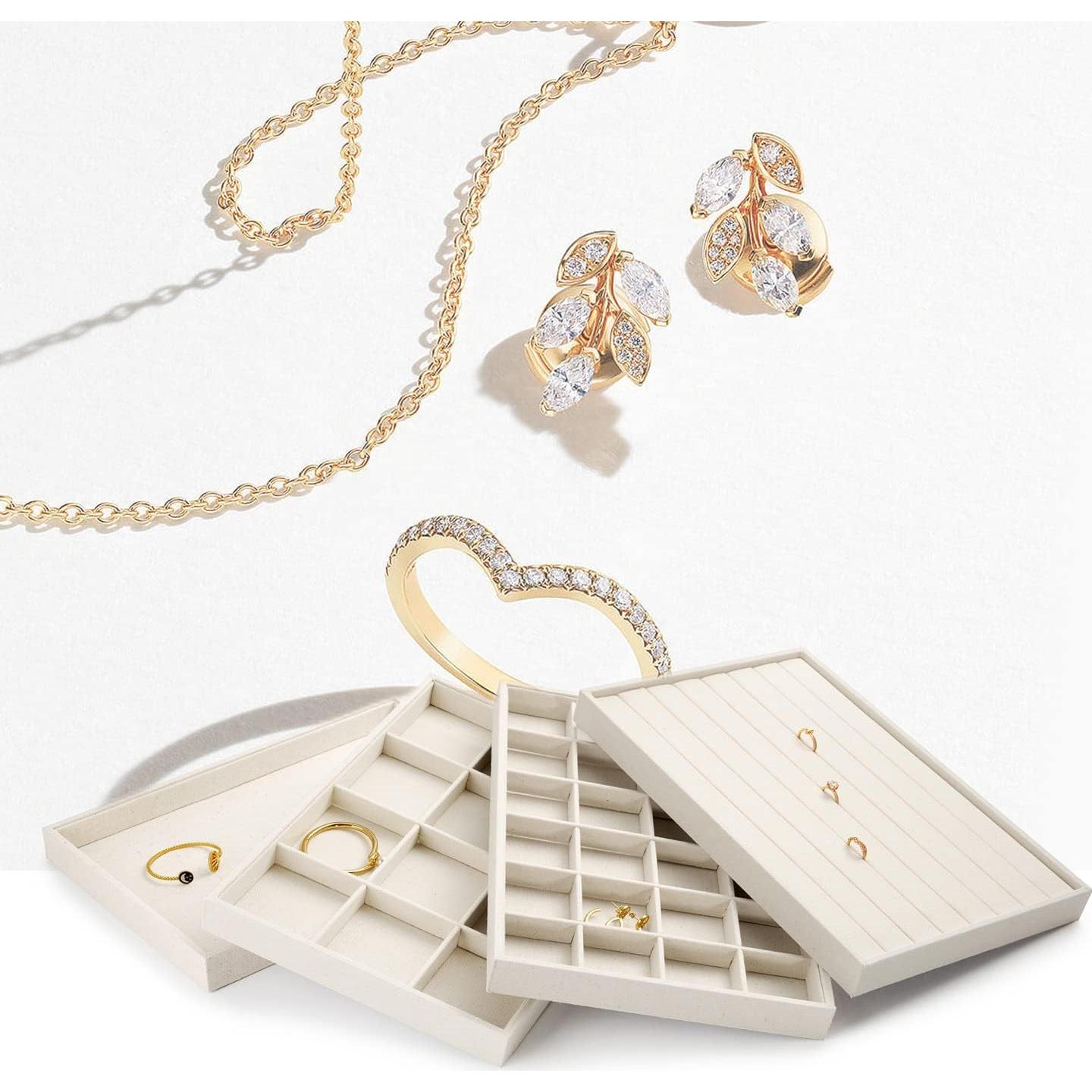 Bandeja de Joyería Oirlv de Lino Beige 35x24x3.5 cm