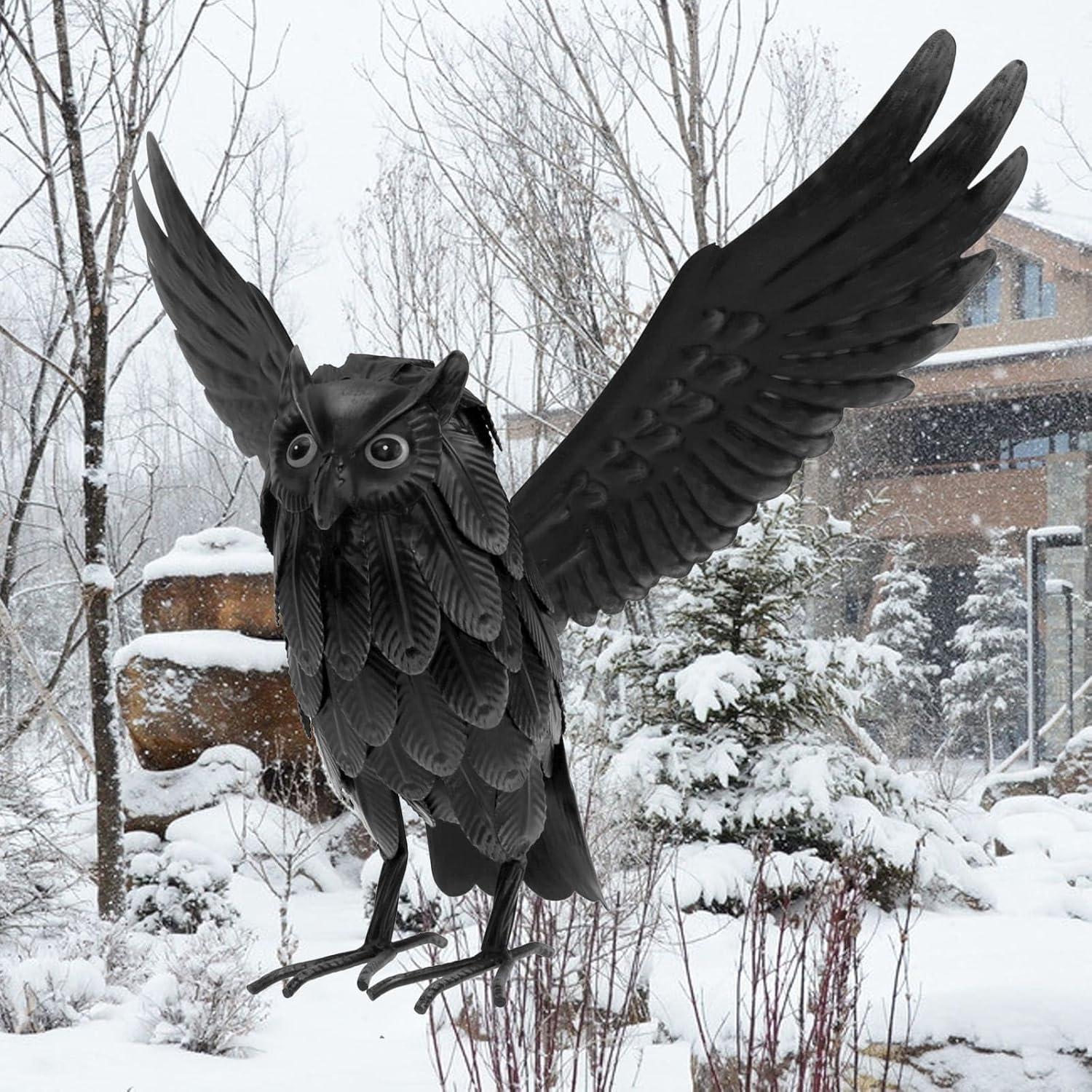 Estatua de Búho Solar Natelf para Jardín, Disuasor de Animales