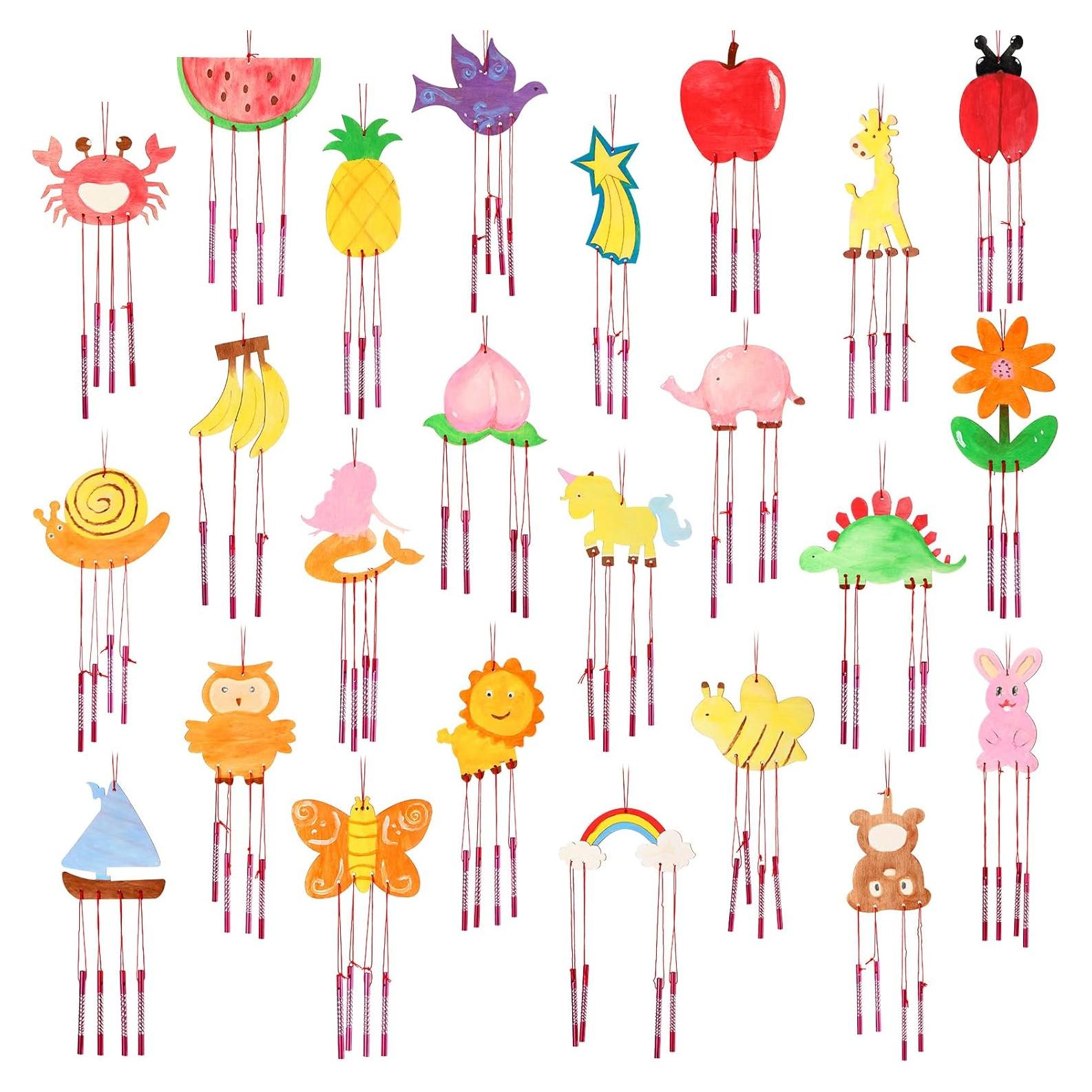Kit de Campanas de Viento Tuanse 24 Pcs Madera DIY Animales