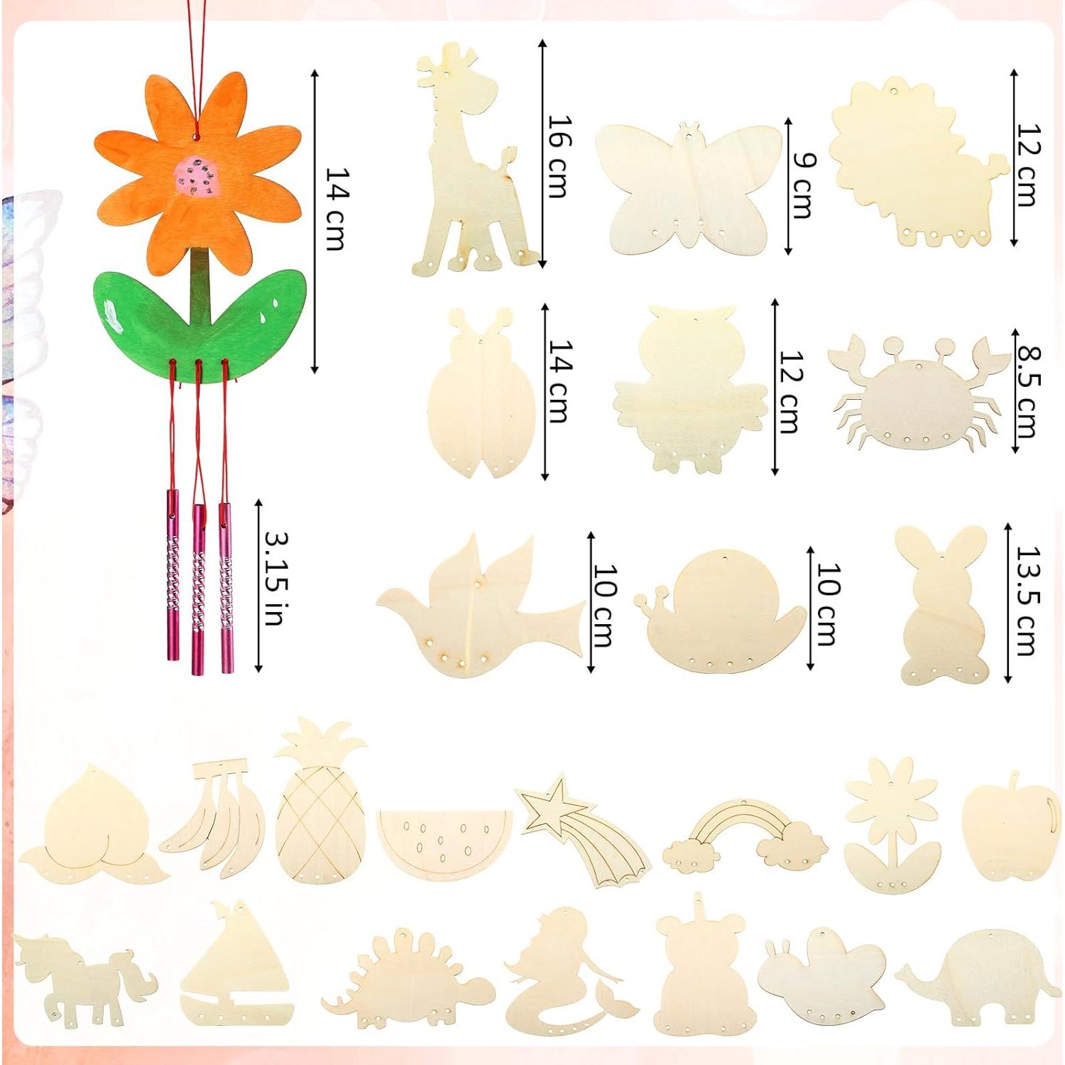 Kit de Campanas de Viento Tuanse 24 Pcs Madera DIY Animales