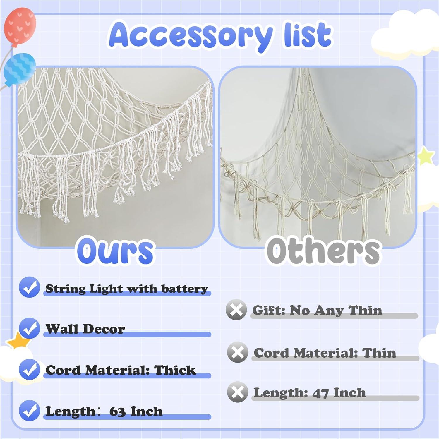 Hamaca Colgante de Peluches CCYLTL 160 cm Boho con Luz LED