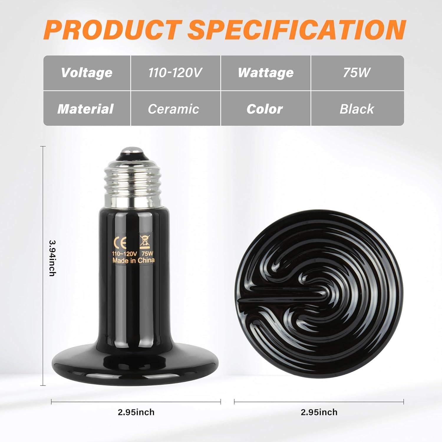 Lámpara de Calor Cerámico Simple Deluxe 75W 2-Pack para Reptiles