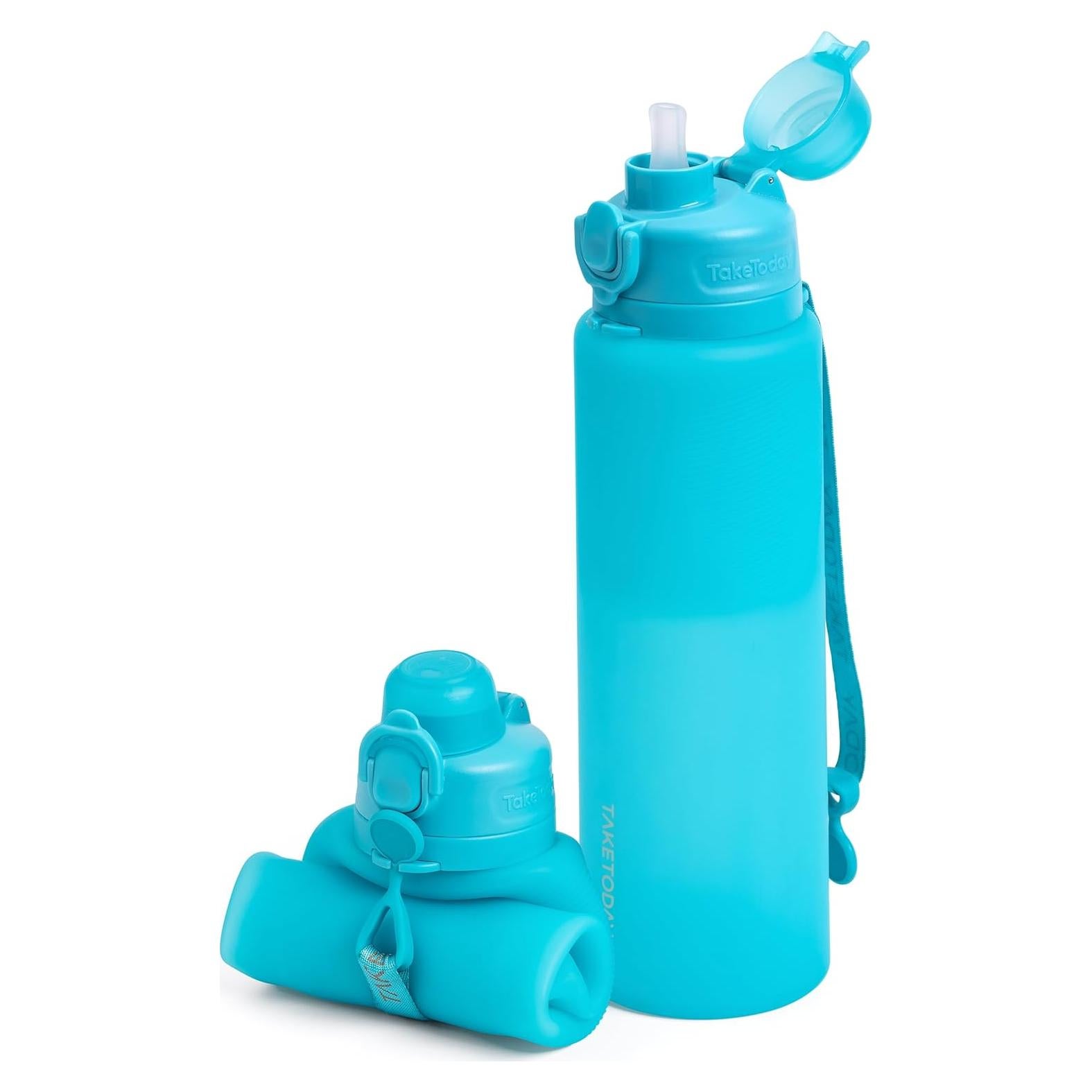 Botella de Agua Plegable TakeToday 0.95L Azul con Popote