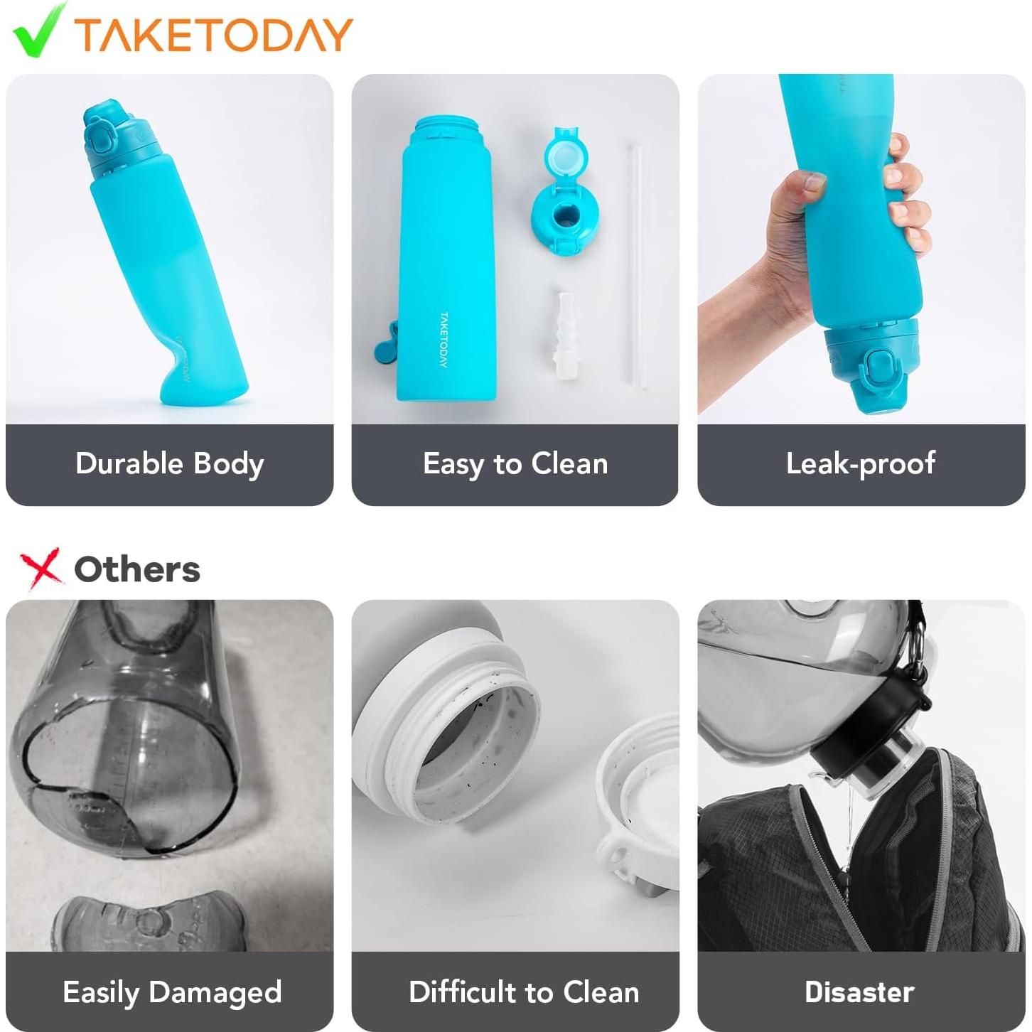 Botella de Agua Plegable TakeToday 0.95L Azul con Popote