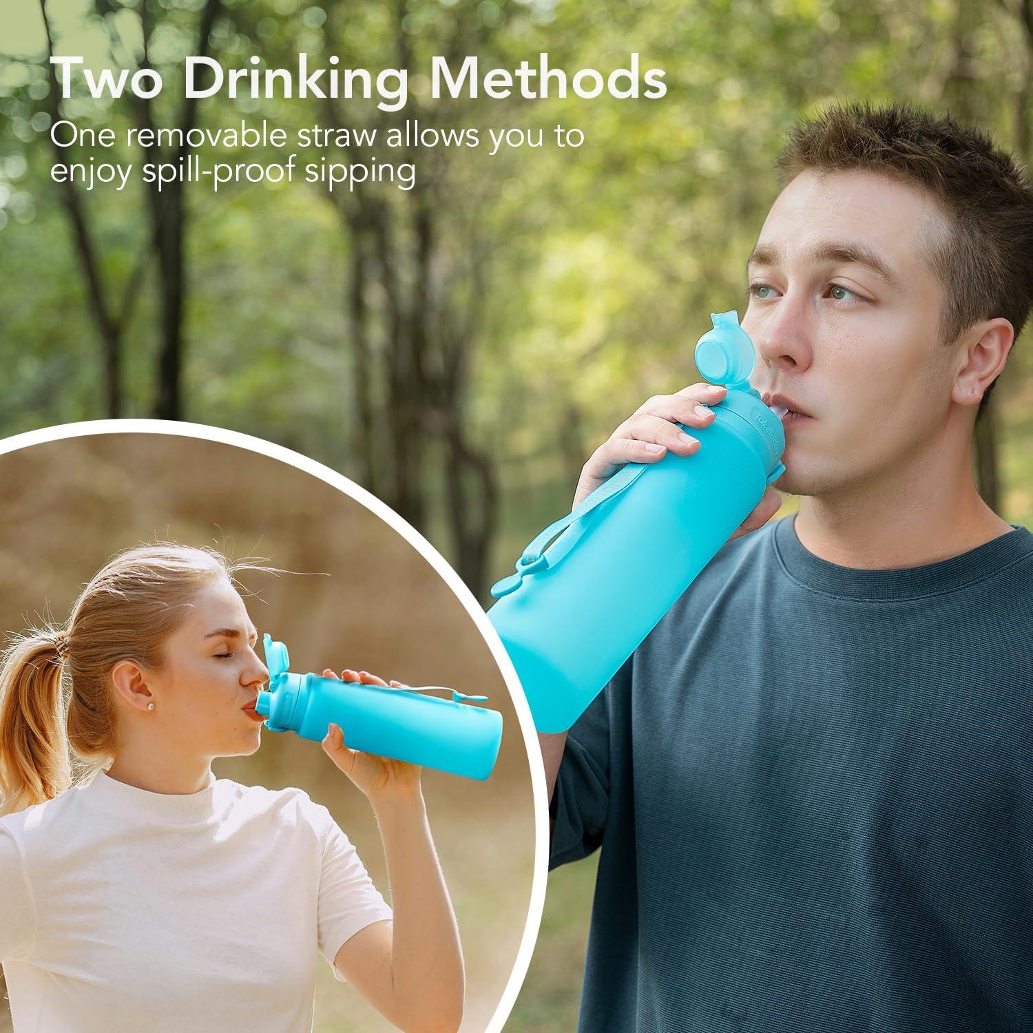 Botella de Agua Plegable TakeToday 0.95L Azul con Popote