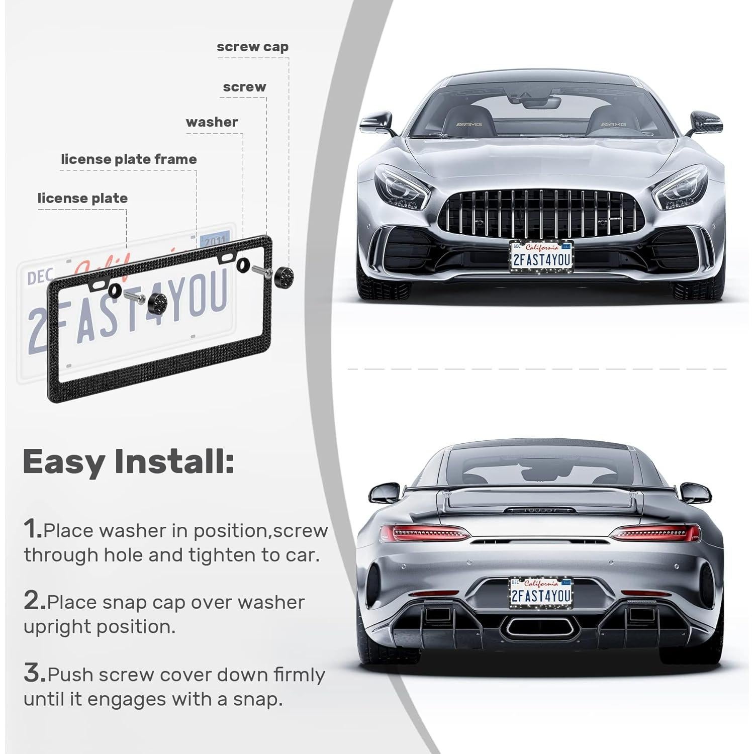 Marco de Placa de Licencia Brillante QUANQIUFEI Negro 32x17cm