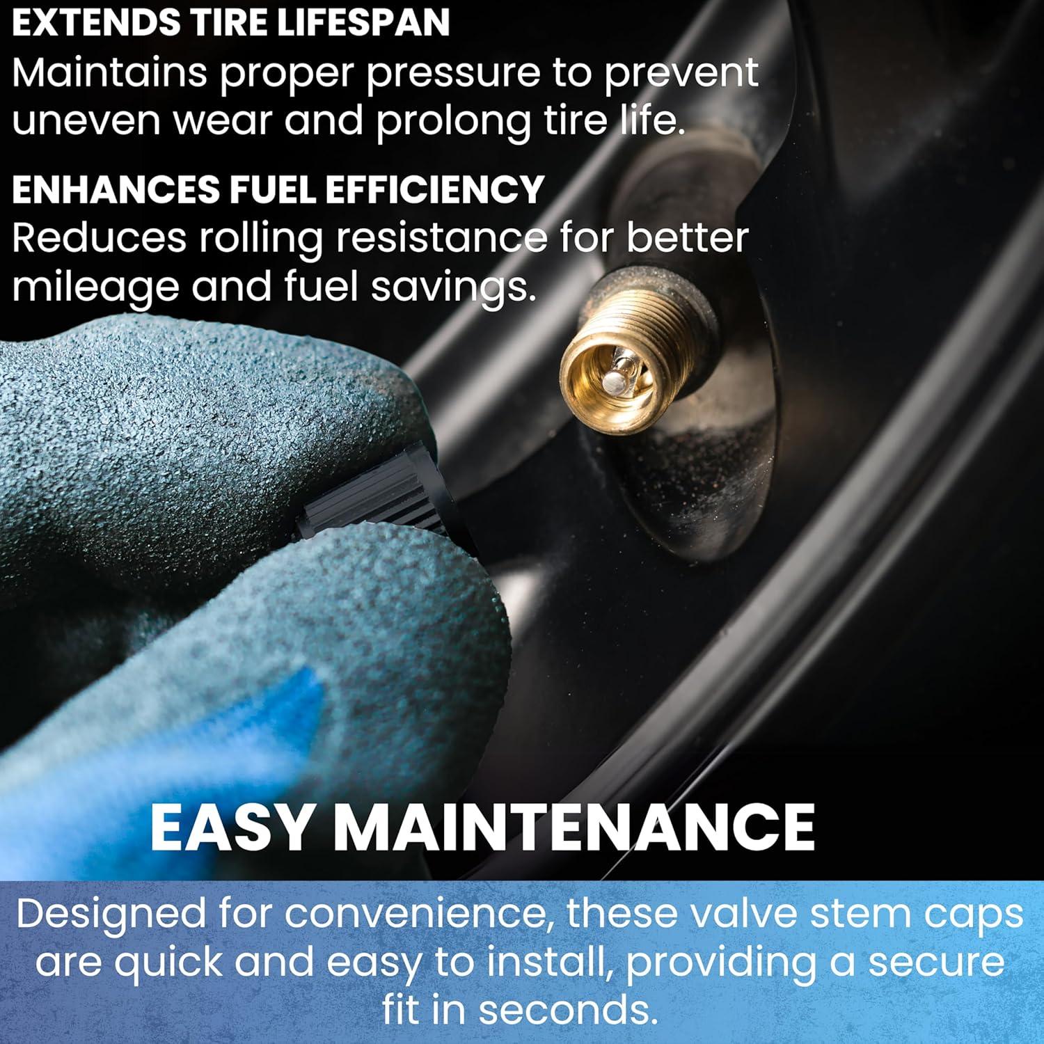 Tapones de Válvula TPMS Prime Ave 4 Piezas Negros para Autos