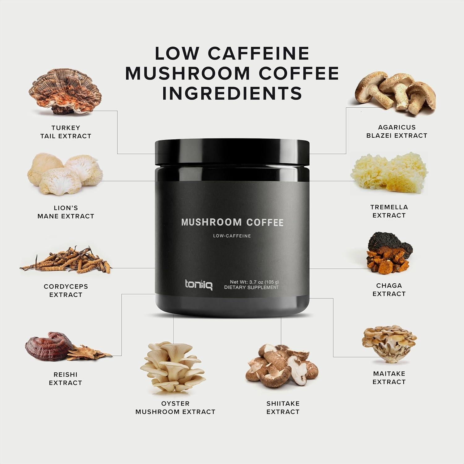 Café de Champiñones Toniiq 105 g - Bajo en Cafeína 10:1