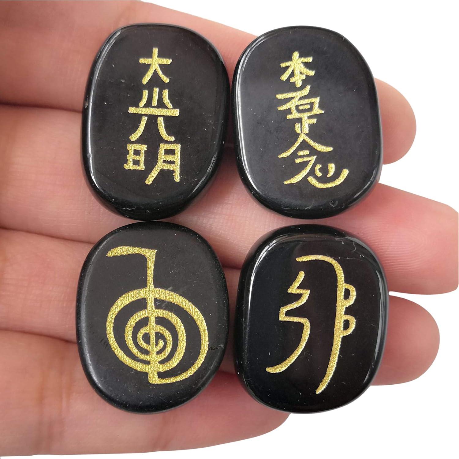 Juego de 4 Piedras de Chakra Obsidiana Negra 25mm Reiki