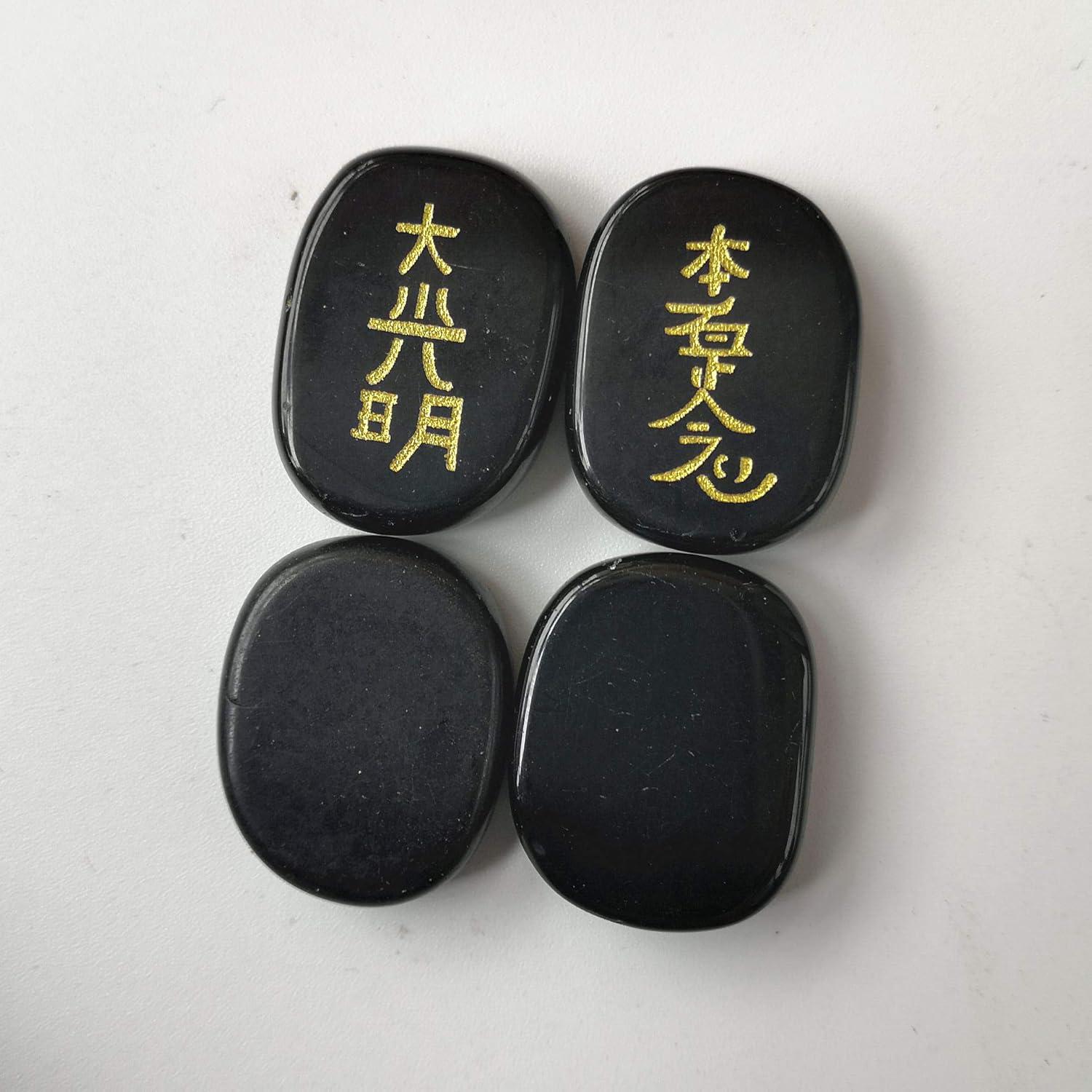 Juego de 4 Piedras de Chakra Obsidiana Negra 25mm Reiki
