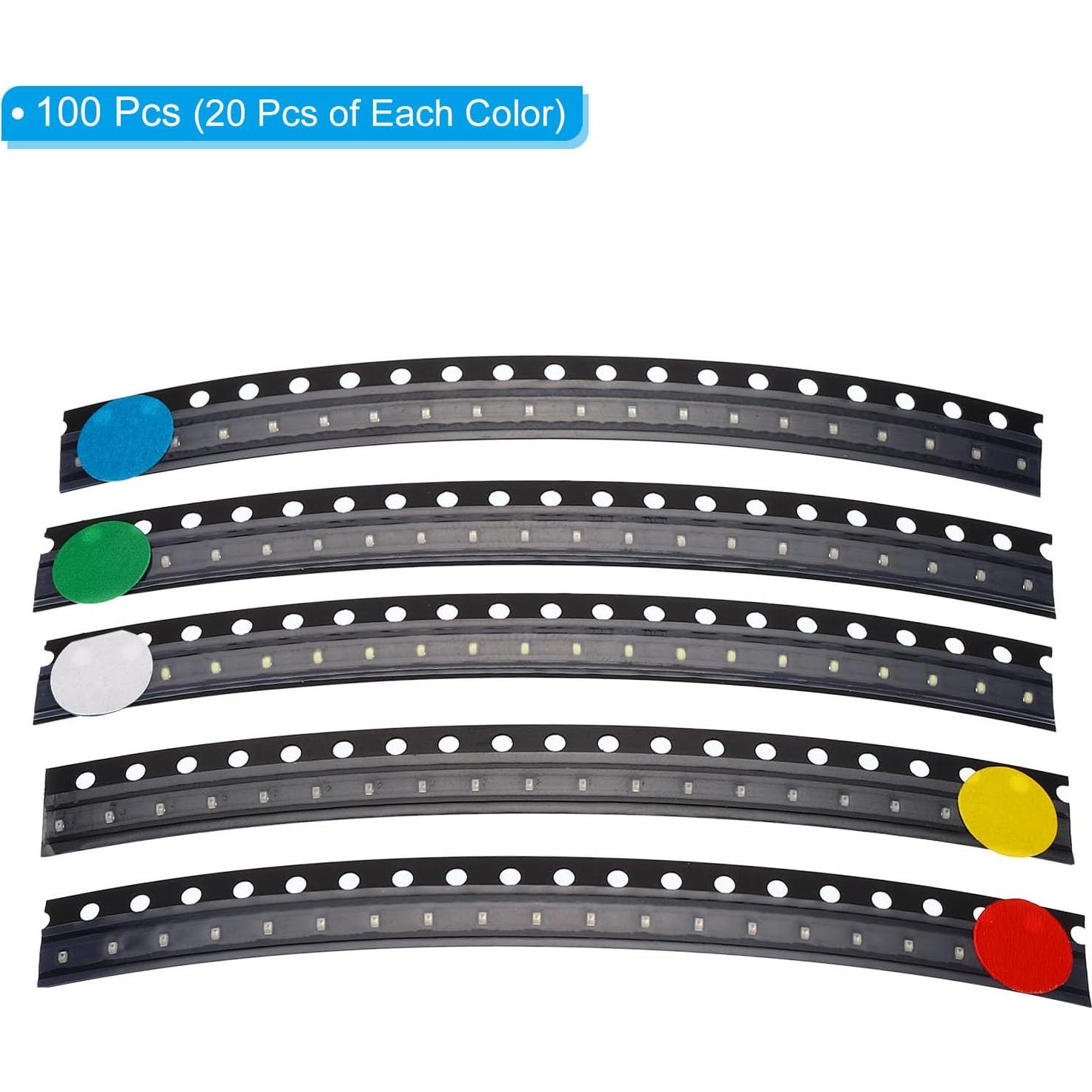 Diodos LED de Montaje Superficial PATIKIL 0402, 100 Pcs, 5 Colores