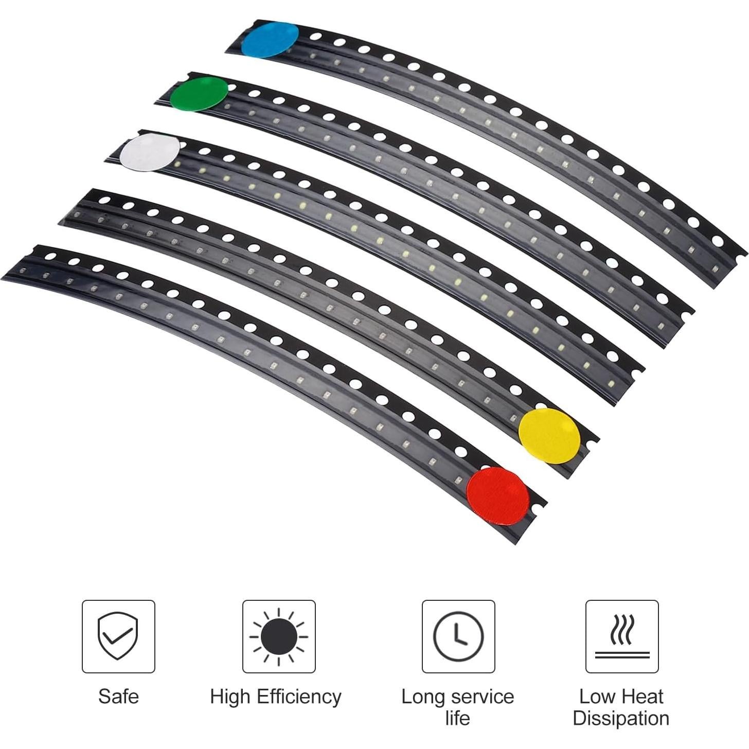 Diodos LED de Montaje Superficial PATIKIL 0402, 100 Pcs, 5 Colores