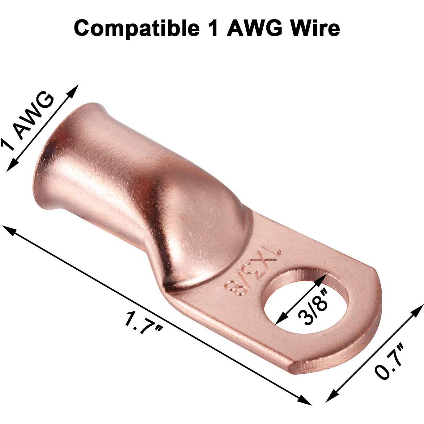 8 Conectores de Terminales de Anillo de Cobre 1 AWG 9.53 mm ANCIRS