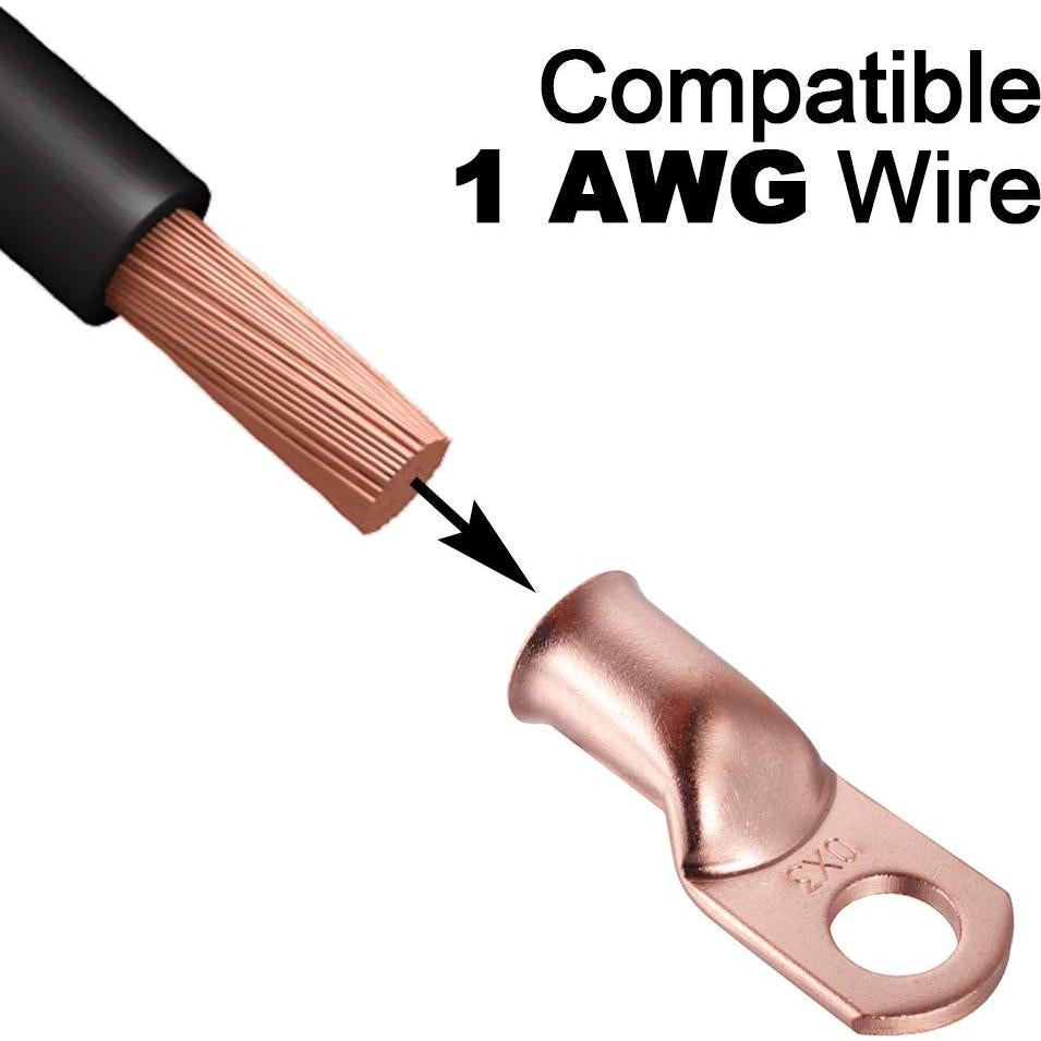 8 Conectores de Terminales de Anillo de Cobre 1 AWG 9.53 mm ANCIRS