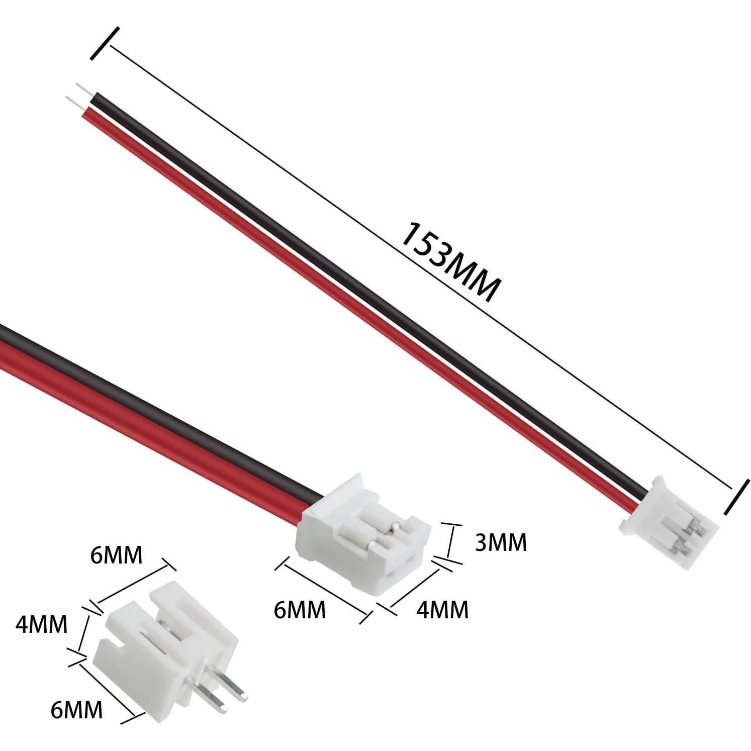 Kit 100 Pcs Conectores JST PH 2.0 2 Pin con Cables 150mm