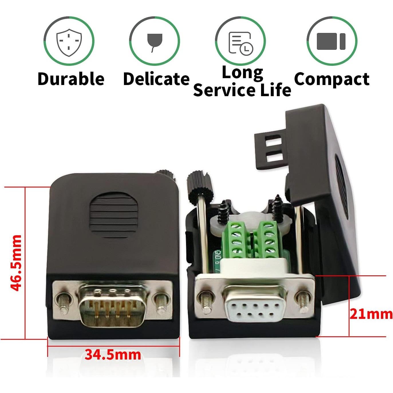 Conector DB9 Sin Soldadura RS232 D-SUB 2Pcs Macho + 2Pcs Hembra