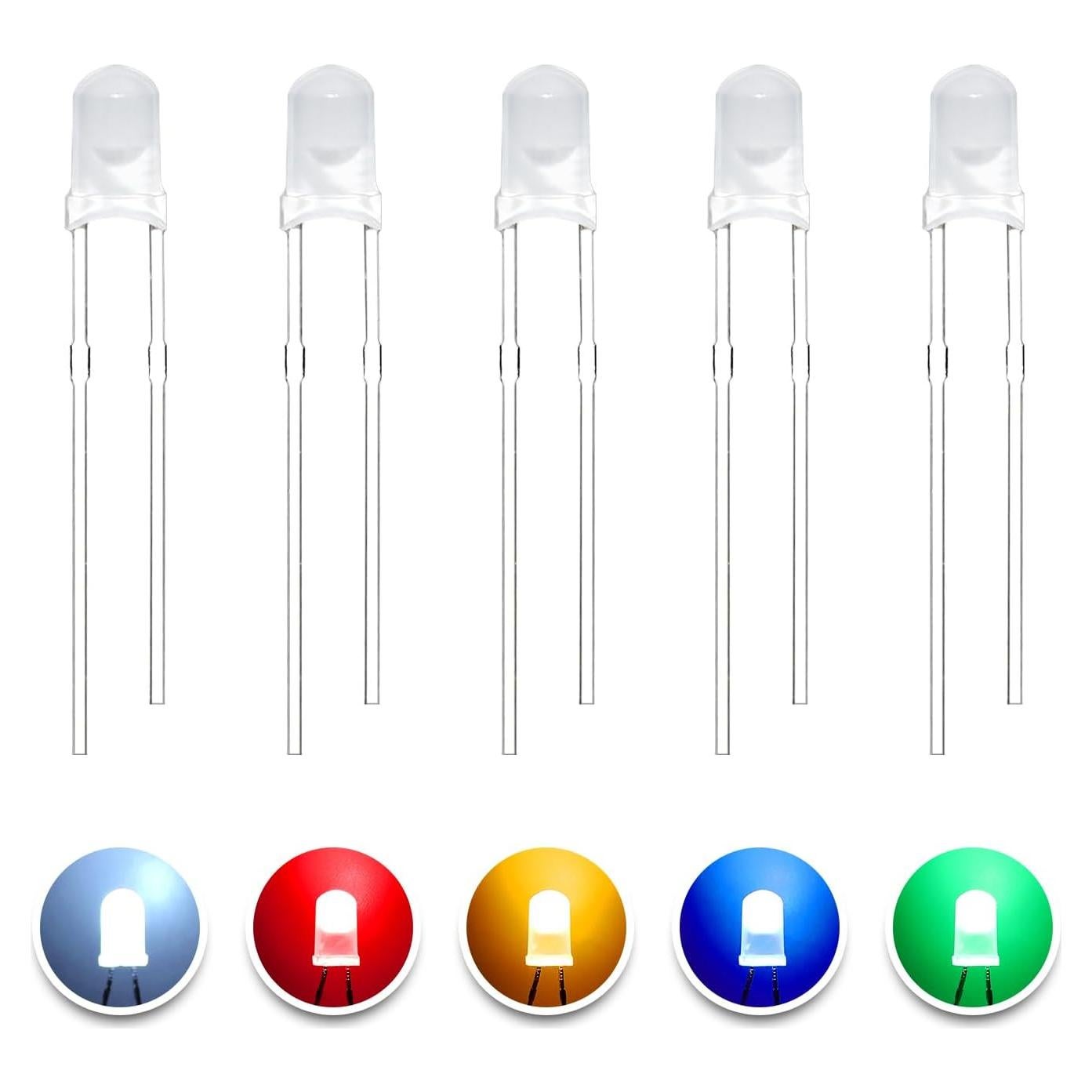 100 Diodos LED Difusos 3mm YUNKE DIANZI 5 Colores