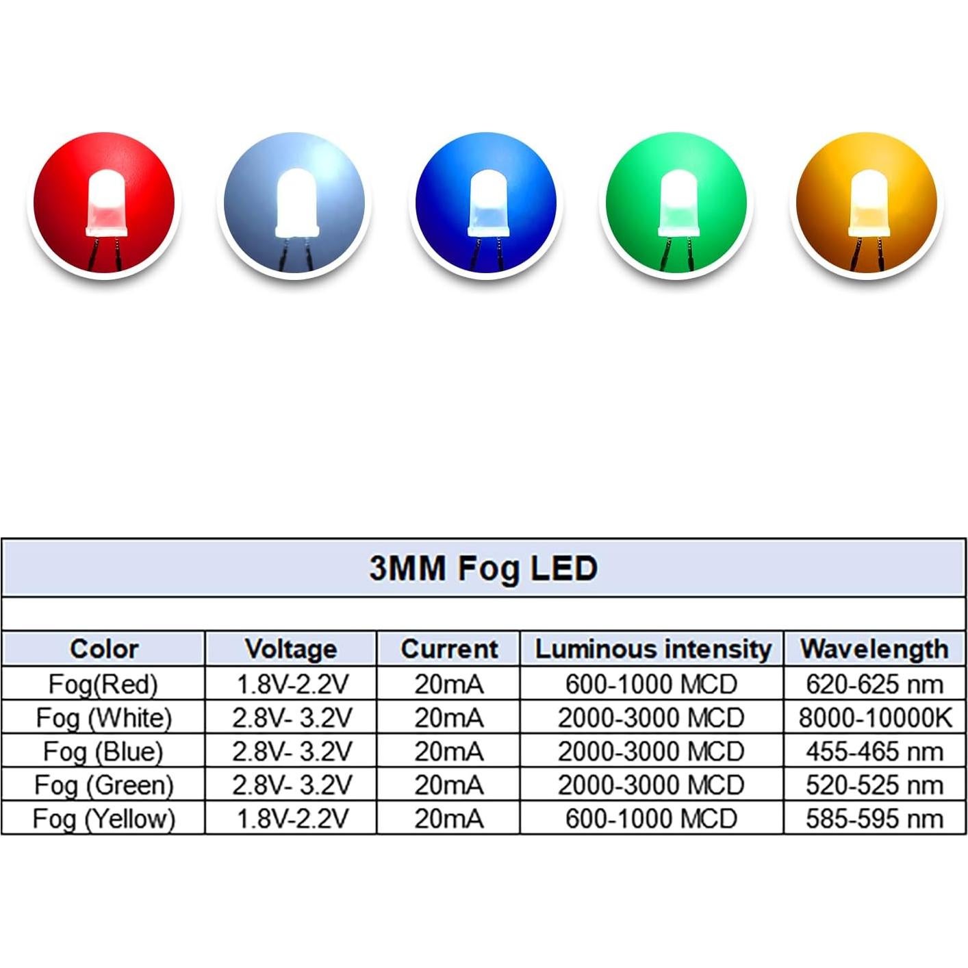 100 Diodos LED Difusos 3mm YUNKE DIANZI 5 Colores