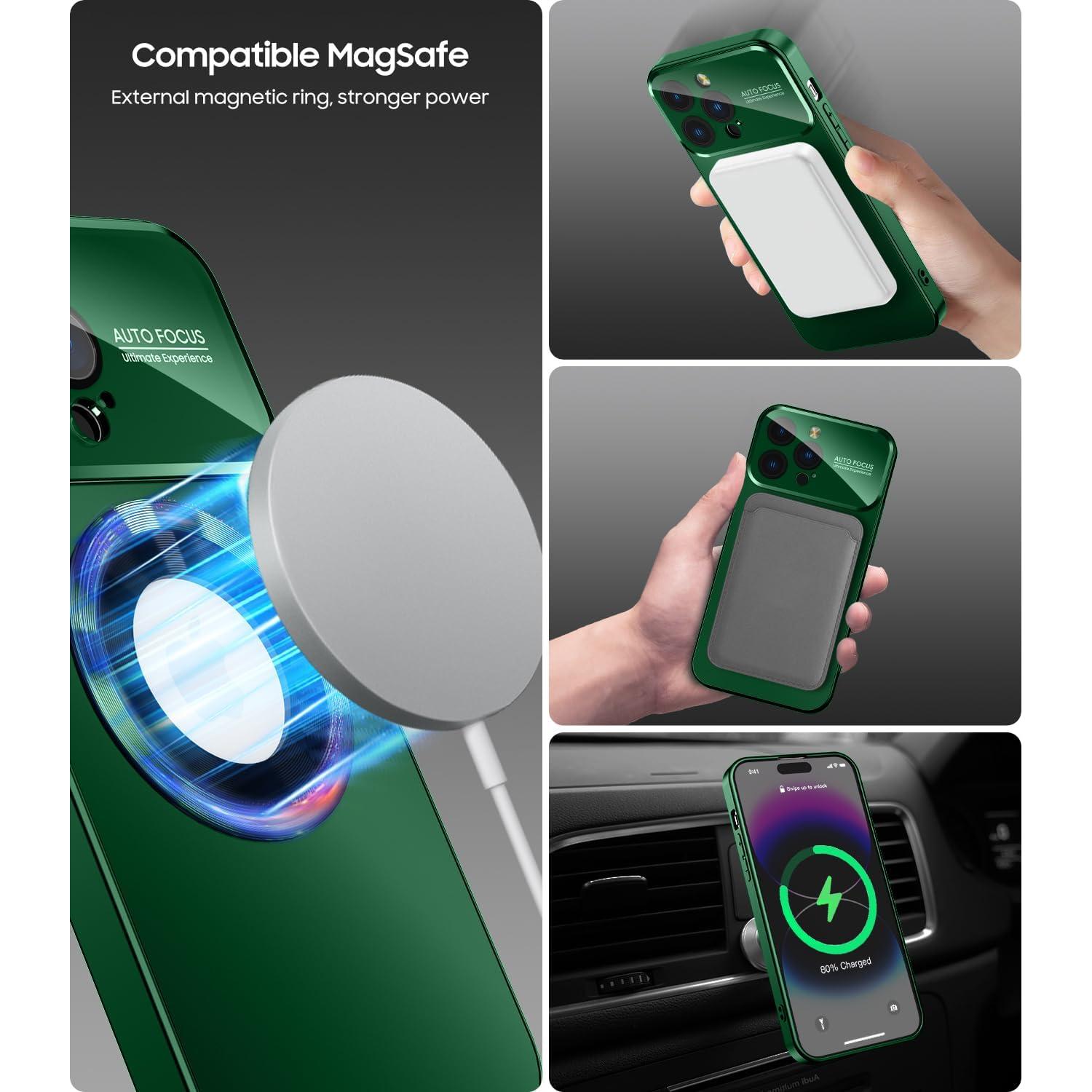 Funda Magnética MAKAVO para iPhone 13 Pro Verde, a Prueba de Caídas