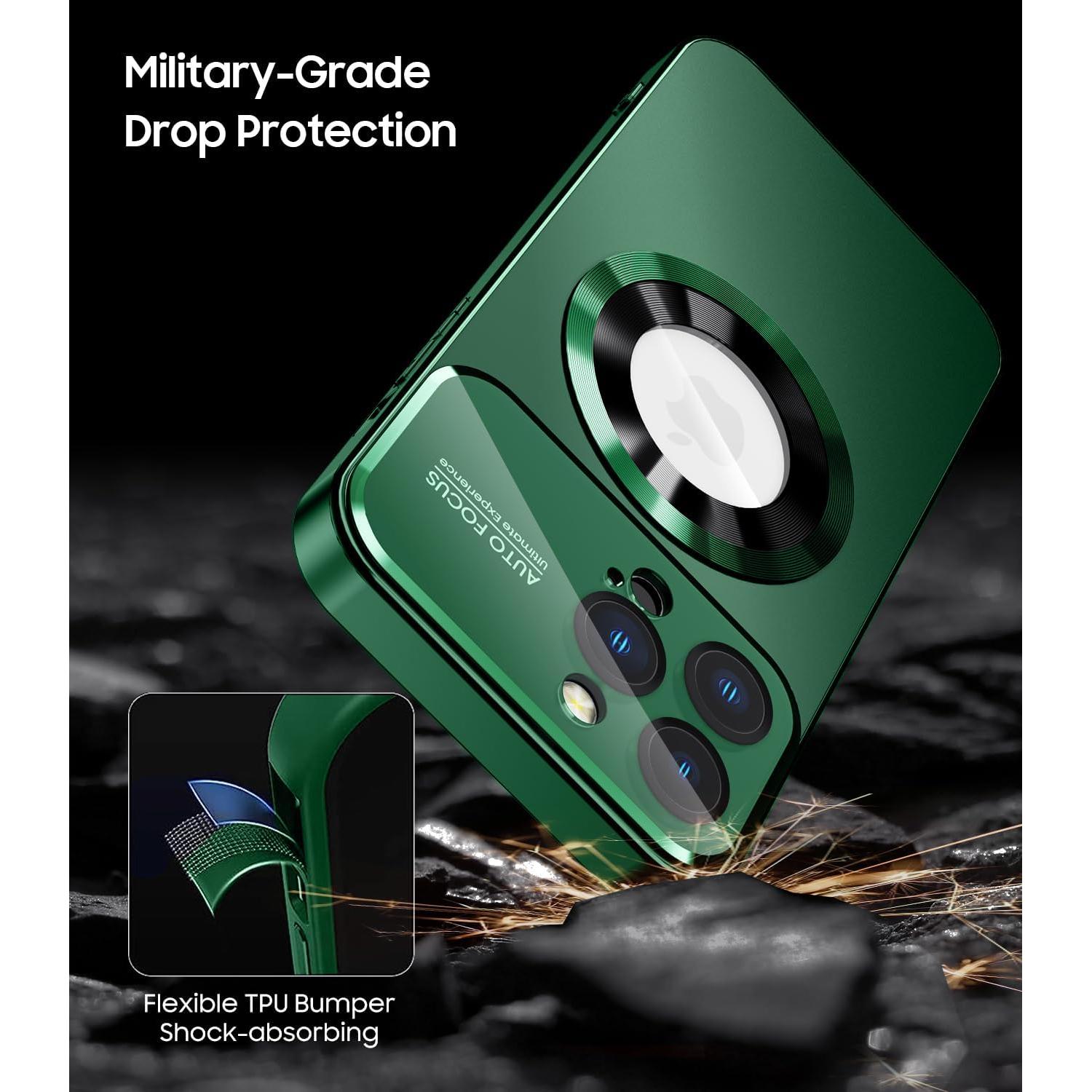 Funda Magnética MAKAVO para iPhone 13 Pro Verde, a Prueba de Caídas