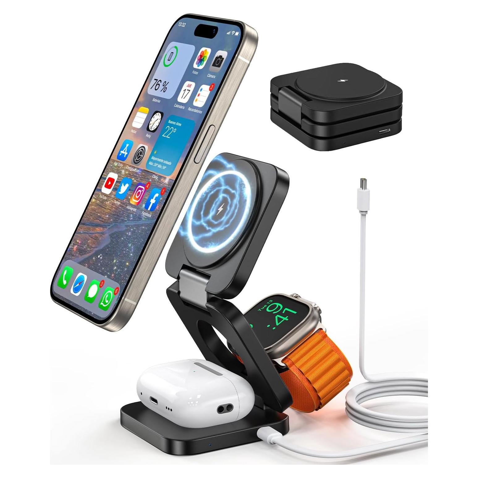 Cargador Inalámbrico 3 en 1 SIWIQU para iPhone y Apple Watch
