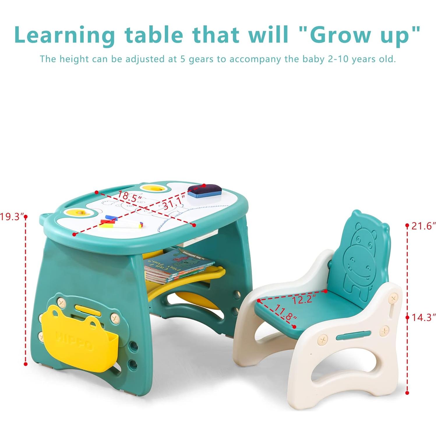 Juego de Mesa y Sillas Ajustable para Niños HRTT Verde Oscuro