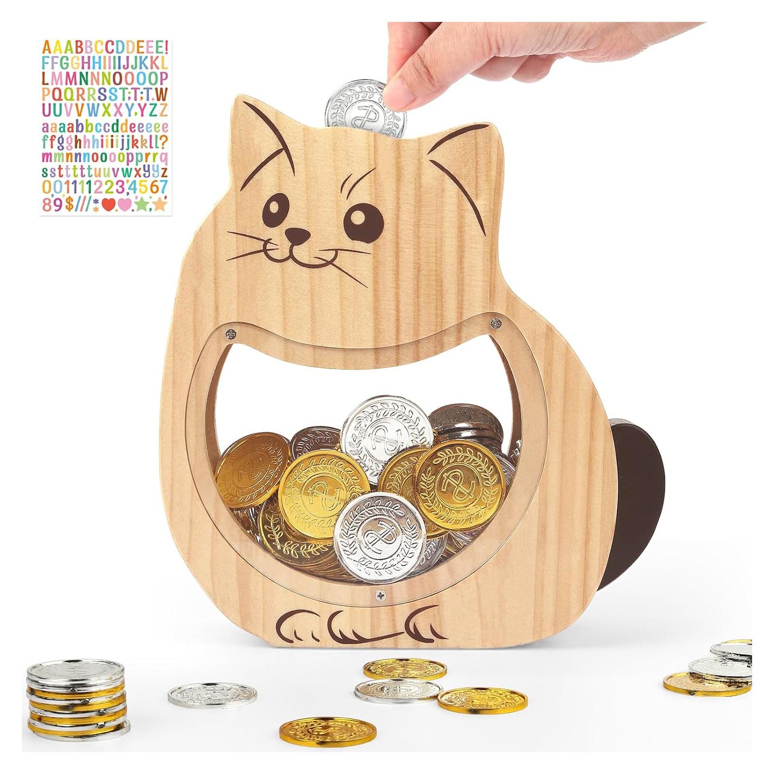 Banco de Dinero de Madera Foyucool Gato Personalizado 22.5x19.9cm