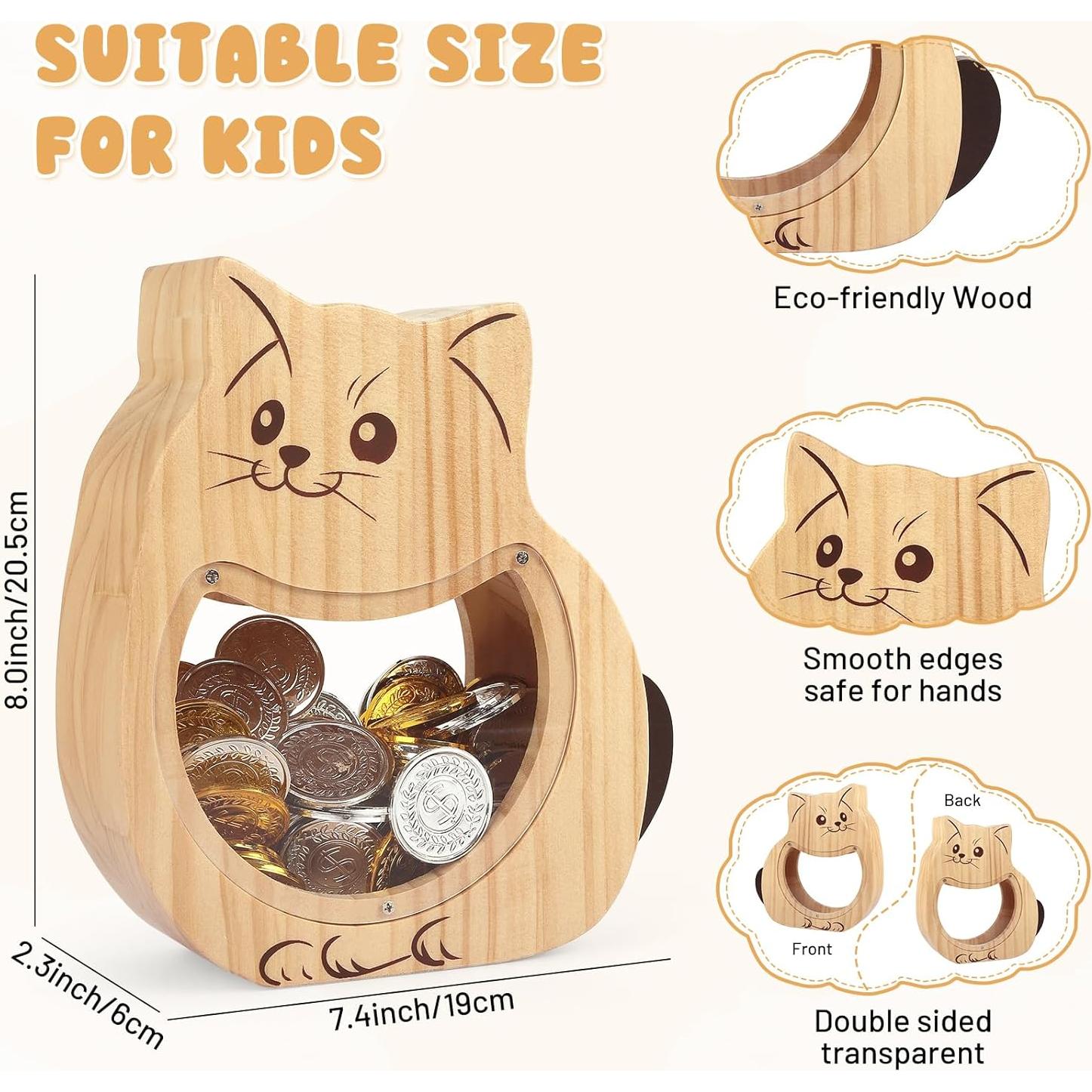 Banco de Dinero de Madera Foyucool Gato Personalizado 22.5x19.9cm