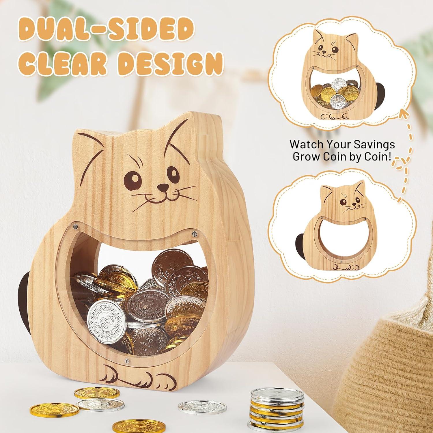 Banco de Dinero de Madera Foyucool Gato Personalizado 22.5x19.9cm