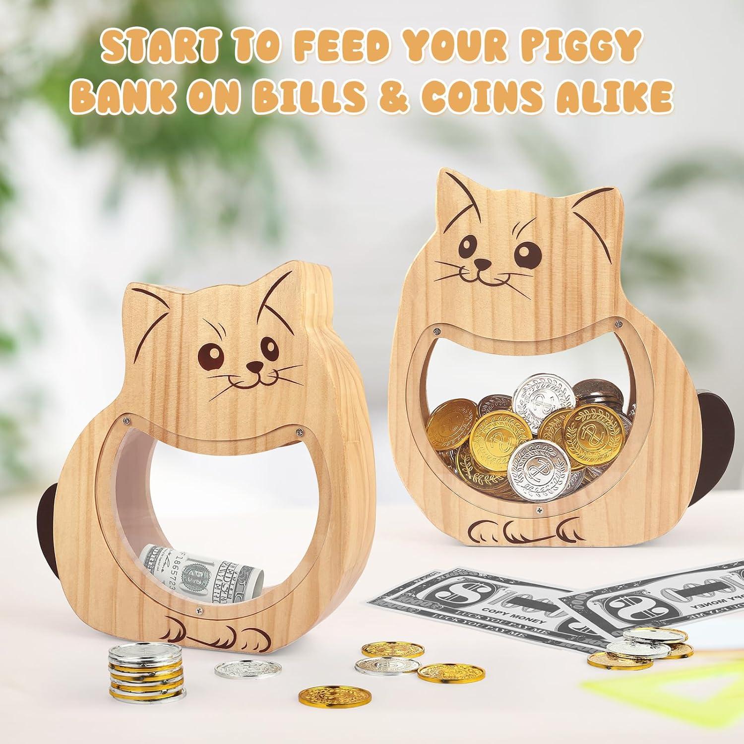 Banco de Dinero de Madera Foyucool Gato Personalizado 22.5x19.9cm