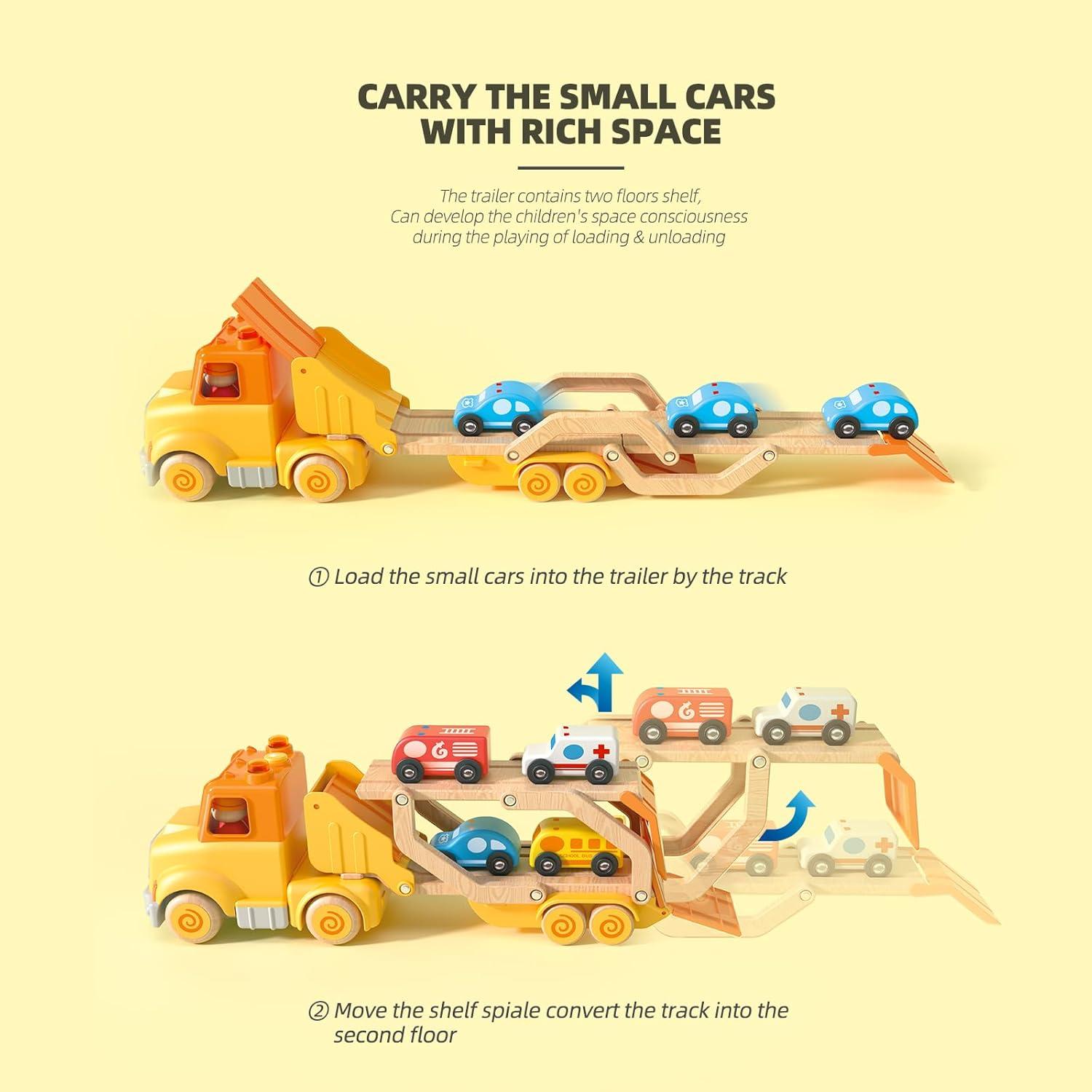 Camión Transportador de Juguetes Wanborns con 4 Coches de Madera